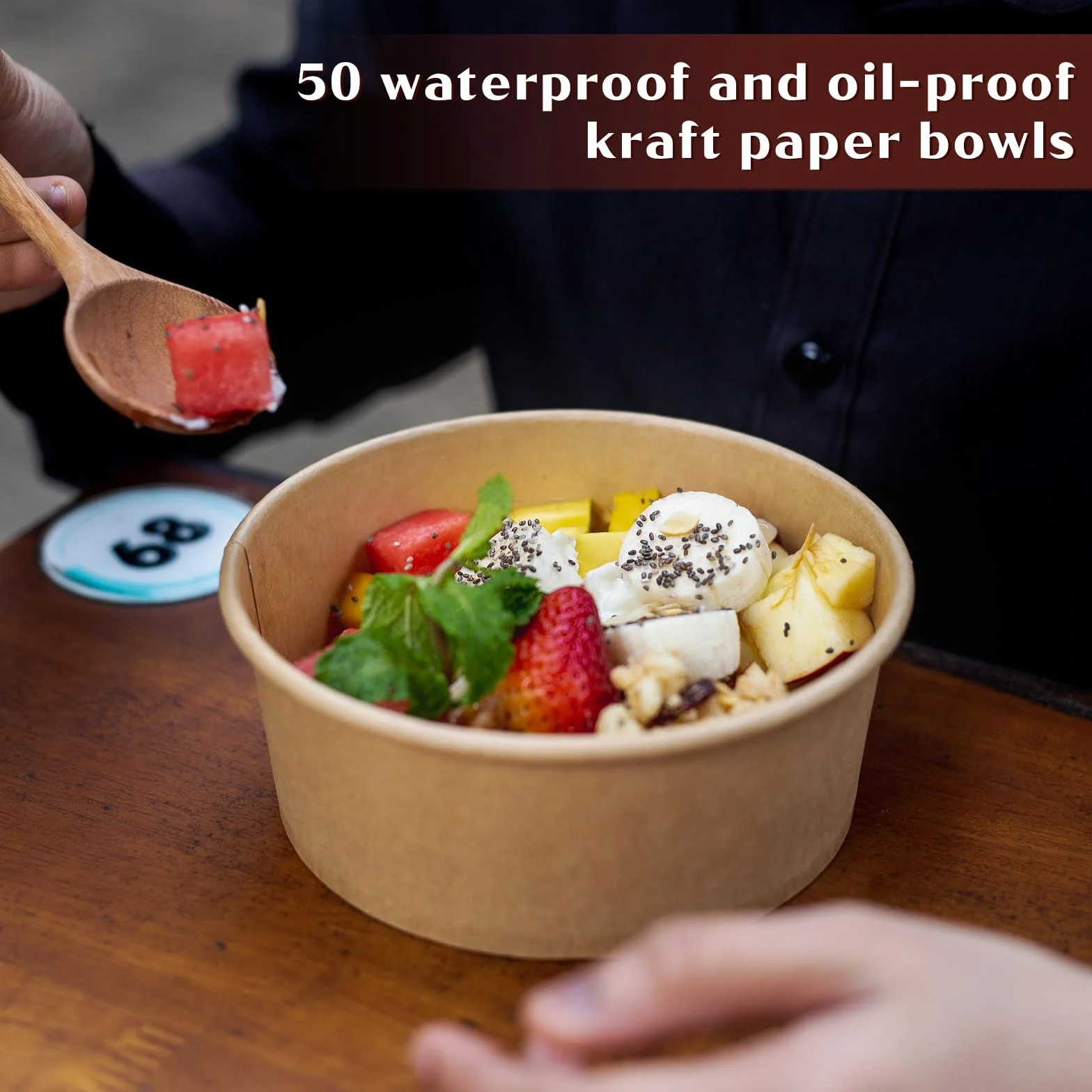 50 Piezas Cartón de Comida, Vasos de Papel para Helado, Taza Compostable Cuenco Cartón Kraft, Cartón de Sopa, Contenedores de Sopa de Papel para Frutas Postre Aperitivos Yogur (230ml)