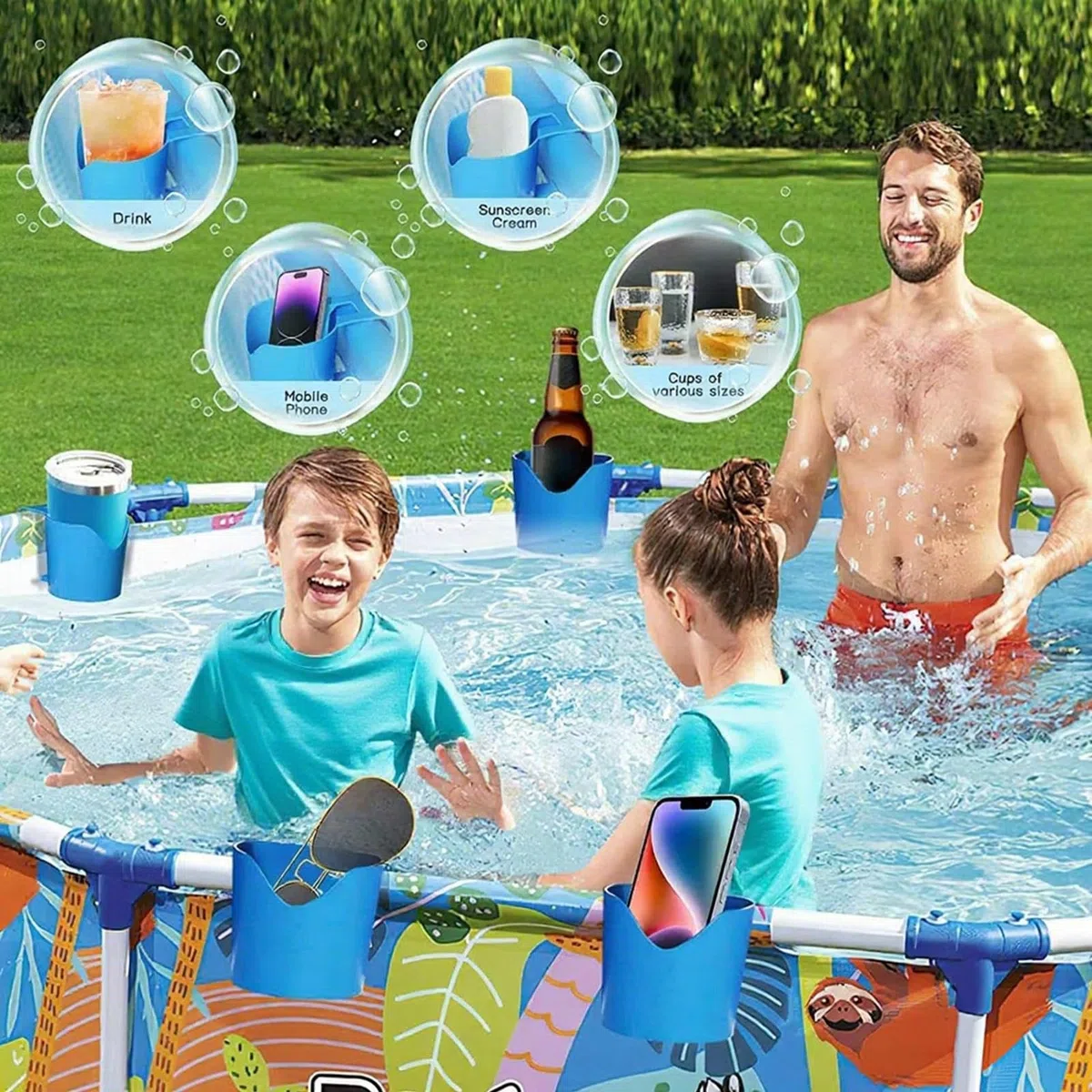 Soporte para Bebidas de Piscina,4 Piezas Portátil Y Ahorro De Espacio | Clip de Borde para Piscina portavasos | para Botella, Bebida, teléfono, Llave, Gafas de Sol, Exterior, jardín, Verano, Viaje