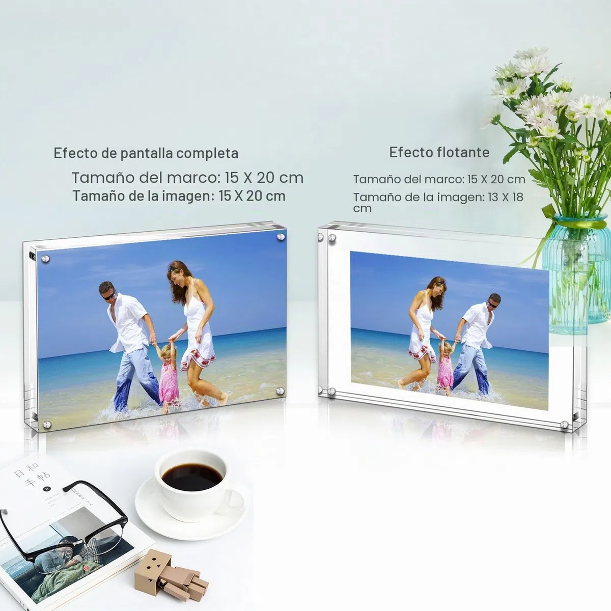 AMEITECH Marcos de Fotos de Acrílico de 15 x 20 cm, Marco de Acrílico Mgnético para Fotos, Pantalla de Fotos sin Marco