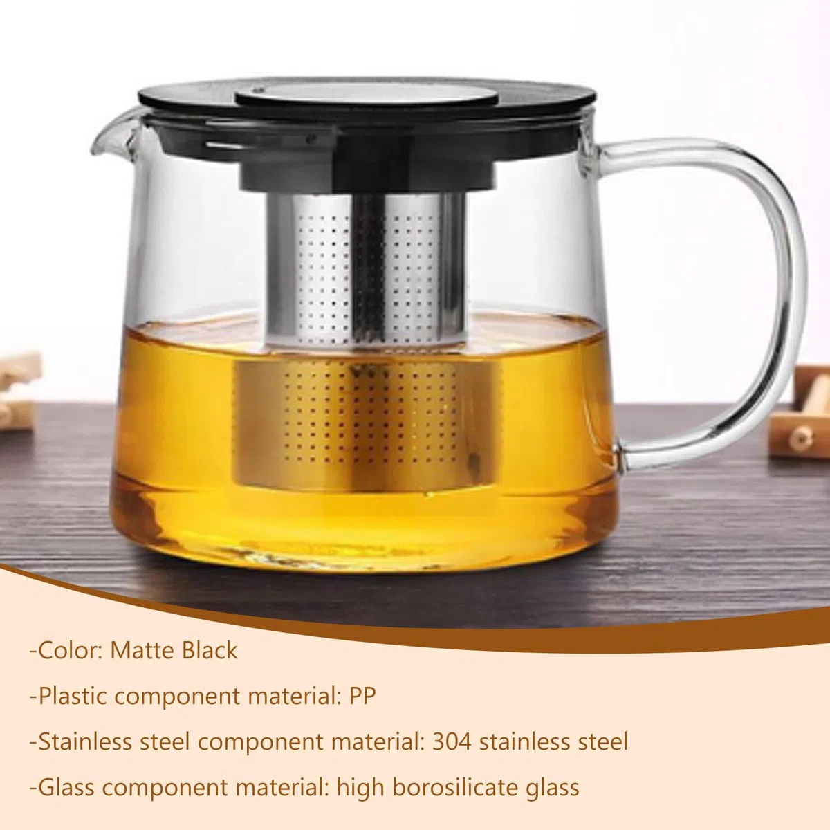 Tetera, 1,5 L, tetera de vidrio borosilicato, tetera de cristal, jarra de cristal con colador de acero inoxidable, protección contra sobrecalentamiento, jarra de cristal con tapa para té suelto, té de