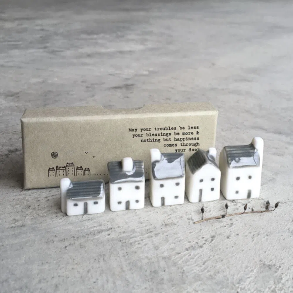East of India Porcelain Mini Houses Gift, Street in a Box, Inspirational Keepsake Gift, Boxed Thinking of You Gift, Happiness Gift, Small Porcelain Houses