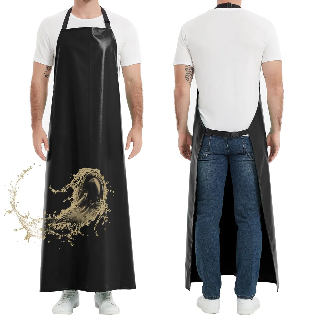 Delantal de Goma Grueso, 130 x 90cm Ajustable, Resistente al Aceite y a Los Químicos, Delantales de Trabajo Extralargos Impermeables para Lavar Platos, Jardinería, Trabajo de Laboratorio
