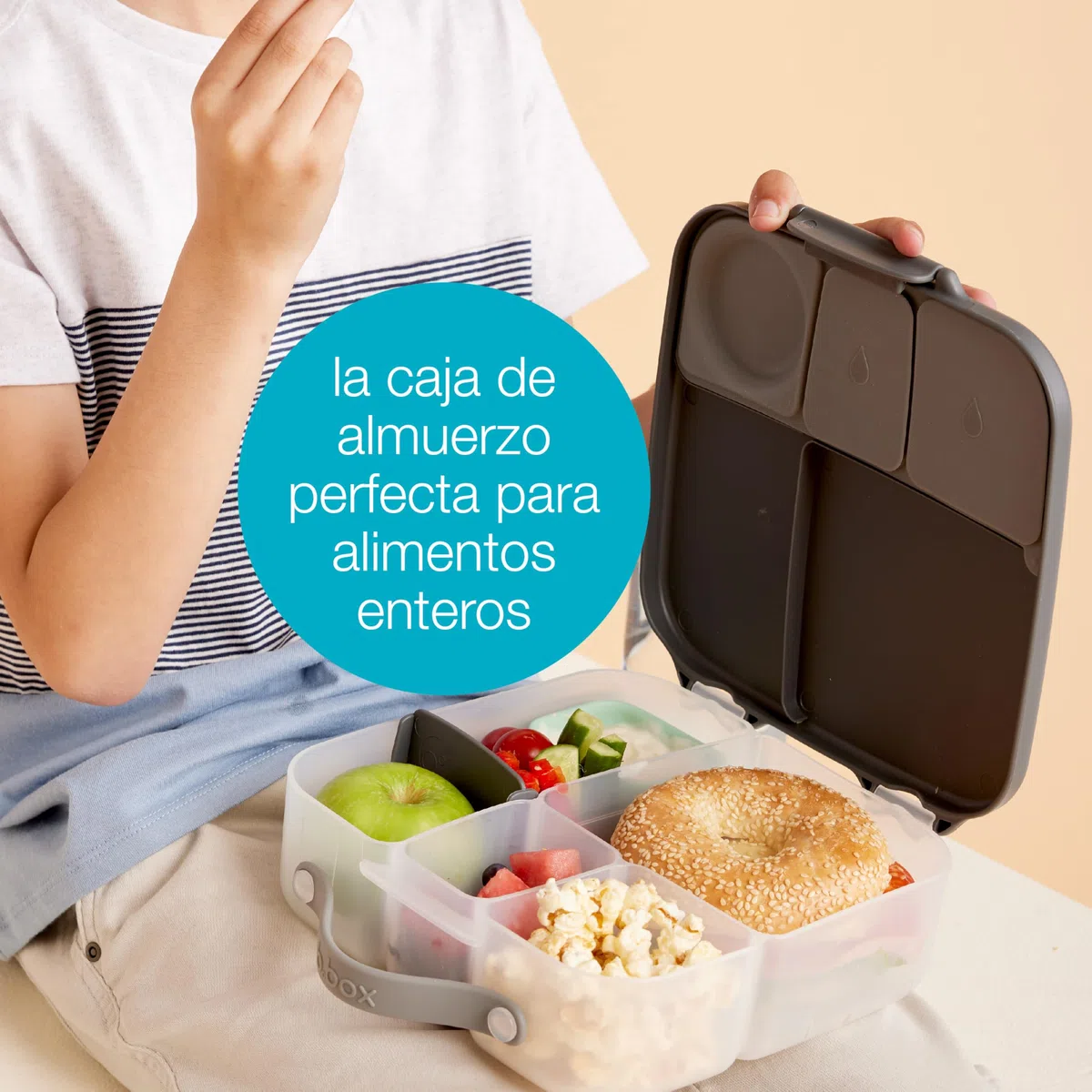 b.box Mini Lunch Box Niños | Fiambrera Infantil Bento con 3 Compartimentos (2 Herméticos) | Fiambrera Niños Ideal para Almuerzos y Picoteo | Cabe 1 Fruta Entera | Sin BPA