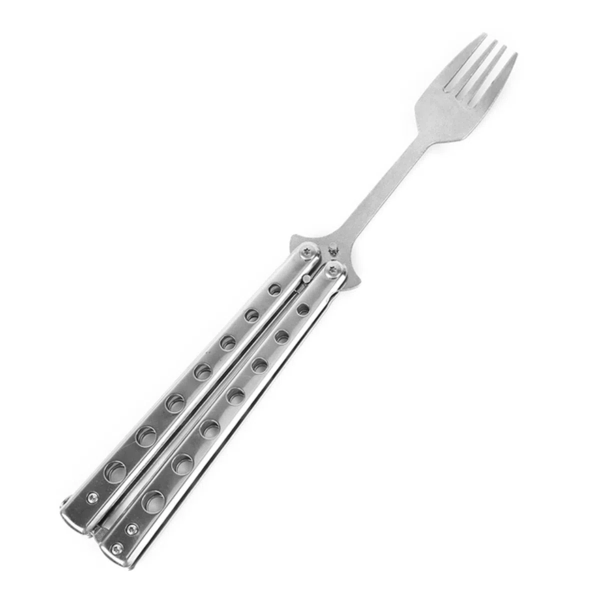 Metal Plegable Balisong Trainer Cuchara Tenedor Mariposa Cuchillo Juego Seguridad práctica Entrenador Camping vajilla-ESPAÑA, Tenedor