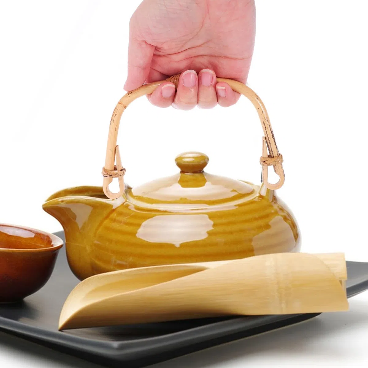Amosfun Jarra de repuesto con asa de ratán, mango antiquemaduras en forma de U, para jarras de cerámica con un patrón marrón único, ideal para jarras y más
