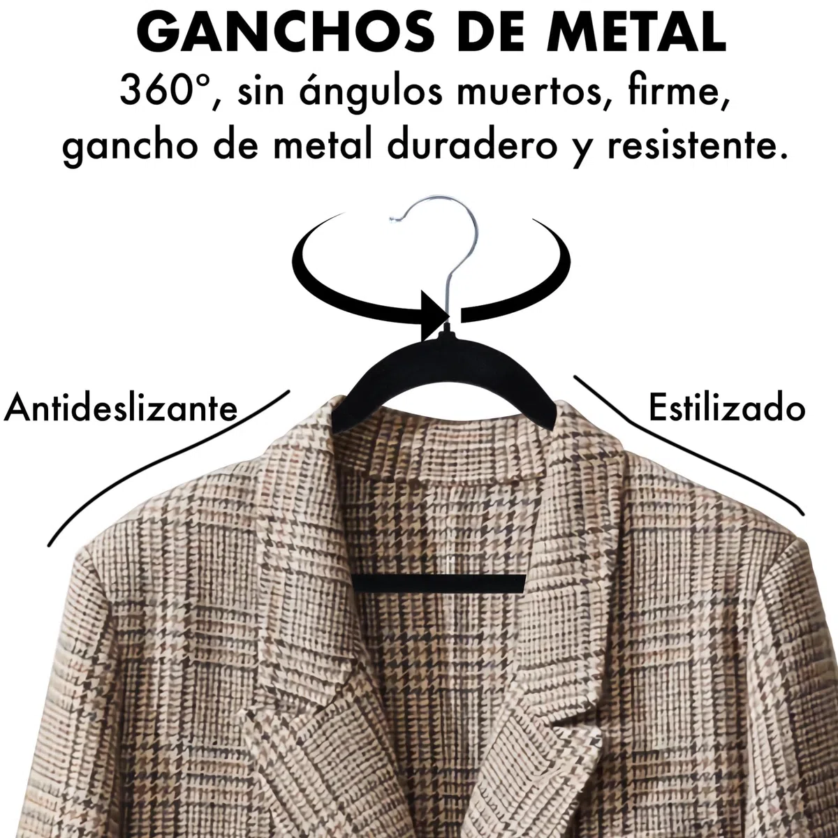 Pack de 50 Perchas de Ropa plástico Terciopelo Negro Antideslizante Cabezal Giratorio Finas para Camisetas Pantalones Camisas. Ahorra Espacio. Ranuras para Hombros.