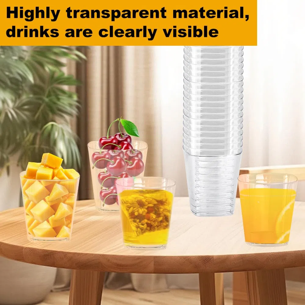 50 Vasos de Plástico 200ml, Vasos de Plástico Duro Reutilizables, Transparentes, para Bebidas y Cóctel