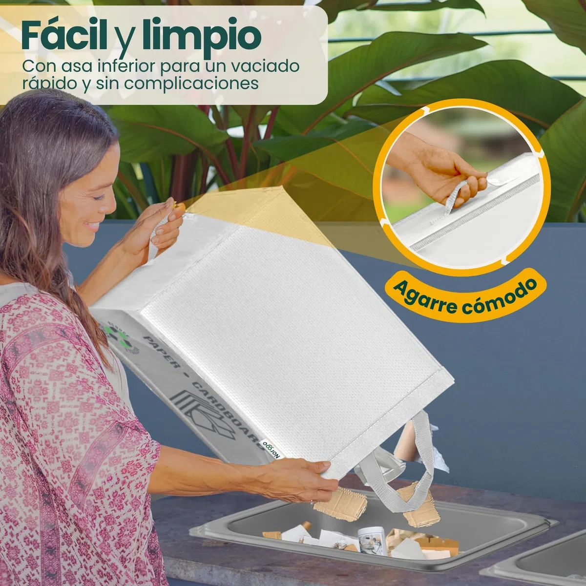 Cubos de basura de reciclaje - Set de 2 x 50L para plástico y papel - Cubo basura reciclaje duradero - Bolsas reciclaje basura colores - Papelera Reciclaje 2 Compartimentos