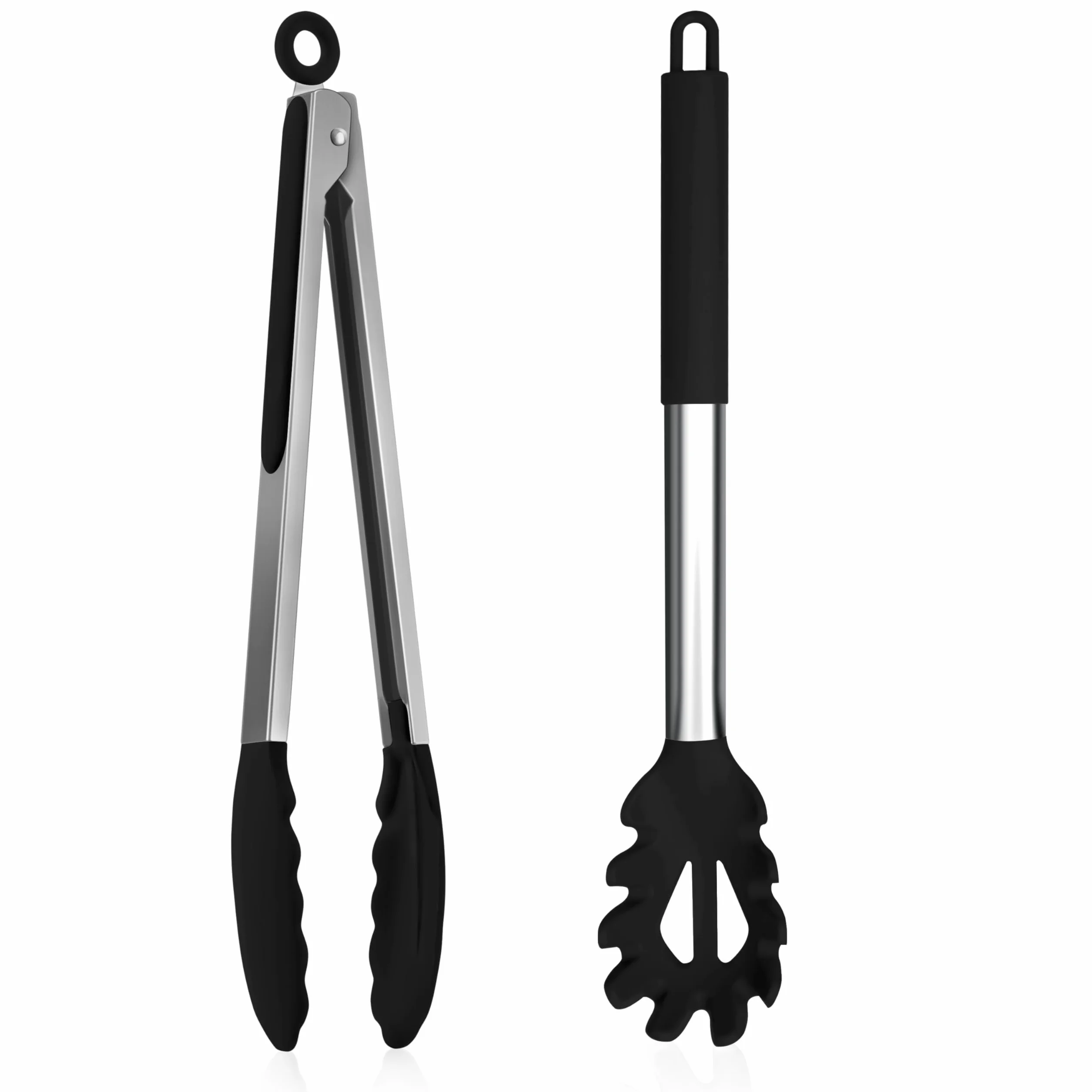 Homikit Cuchara de espagueti de silicona y pinzas de cocina (2, negro)