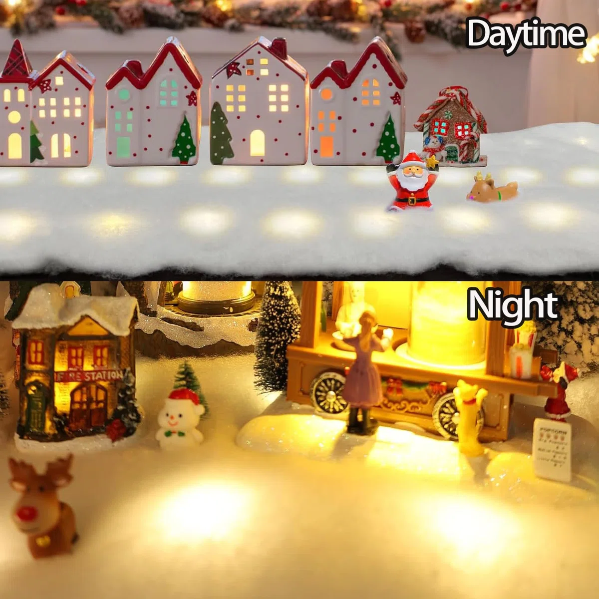 Nieve Artificial，80 * 240cm Nieve Artificial Decoración,Esponjosa, Suave y Blanca Decoracion Navidad,Copos de Nieve Decoracion Arbol，Decoración Nieve Artificial Salón (Tira de Luces 5M)