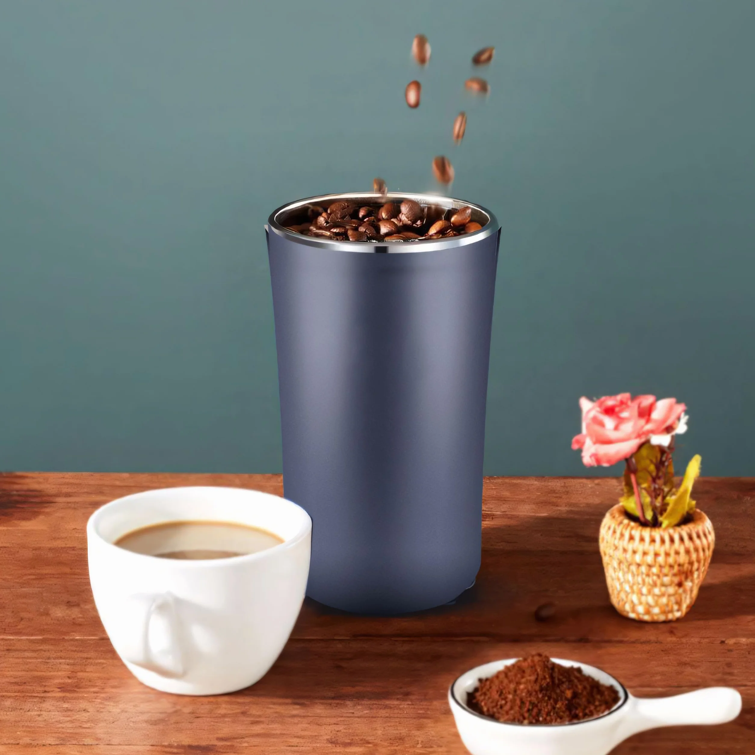 Retoo - Molinillo de café eléctrico con cuchillo de percusión de acero inoxidable, molino de cerámica en movimiento, grosor ajustable, cuchillo batidor de acero inoxidable, café filtro, espresso
