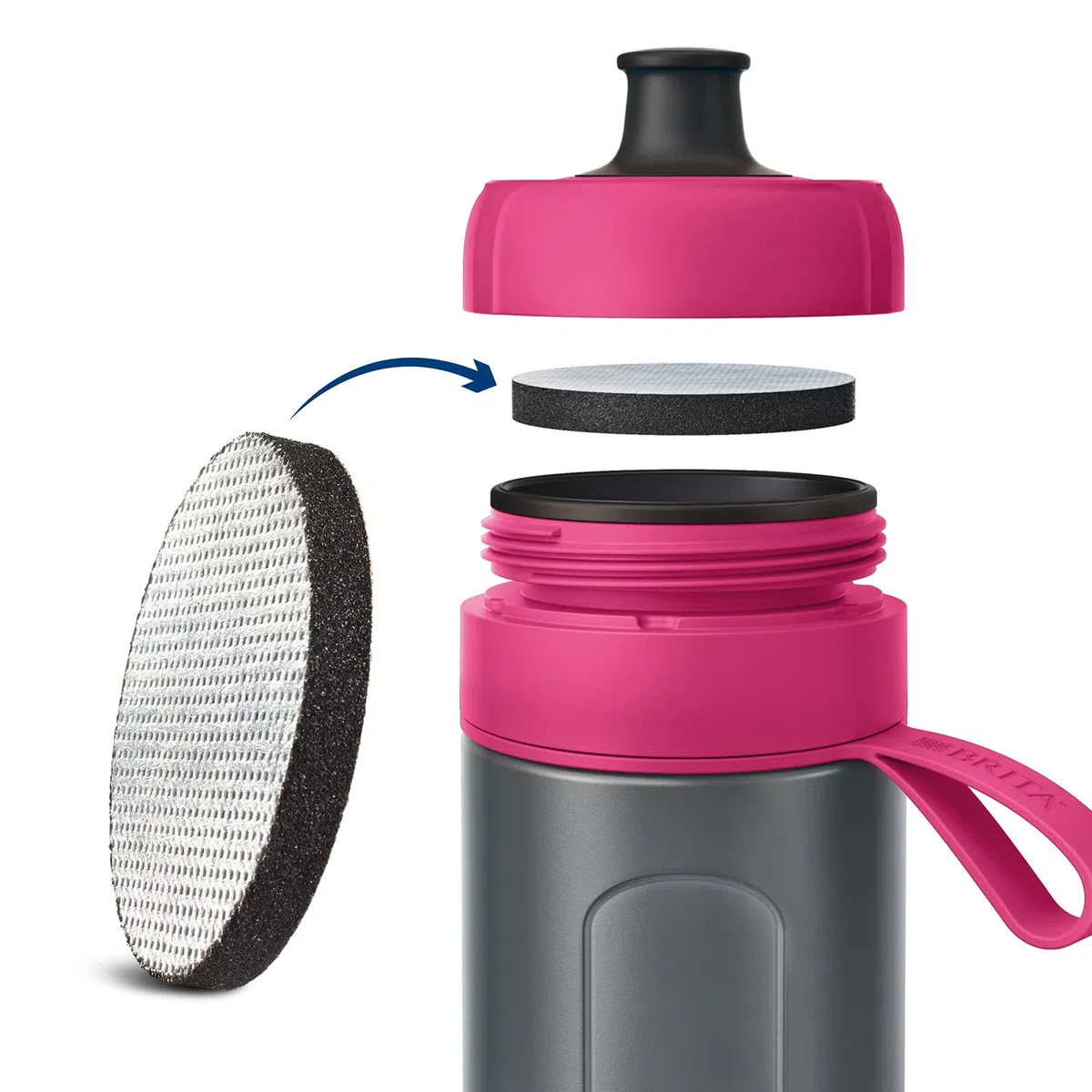 Botella filtrante BRITA Active Rosa - Filtro Tecnología MicroDisc, Óptimo sabor para disfrutar en cualquier lugar, Botella de Agua sin BPA, 0.6 litros