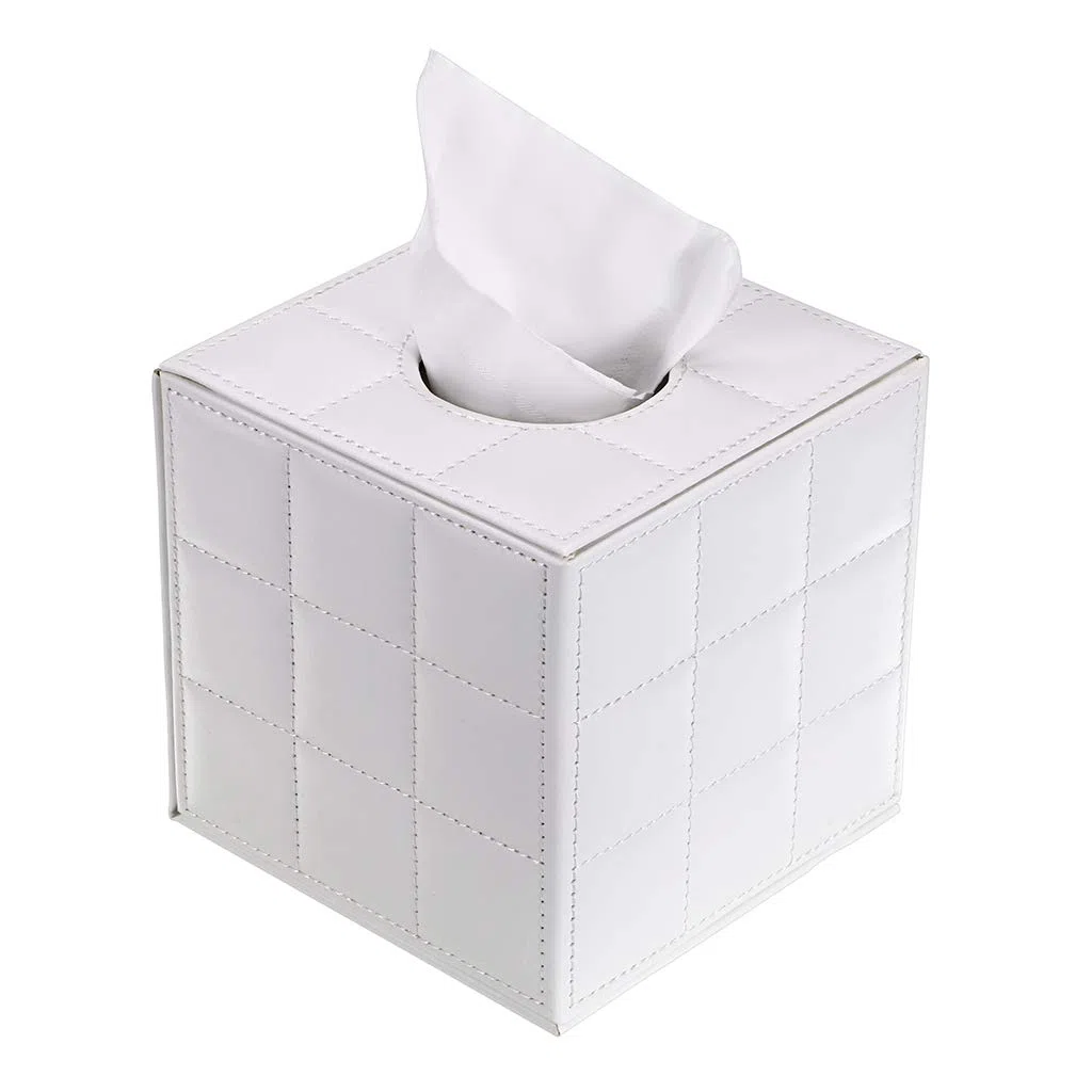 BTSKY Soporte para caja de pañuelos de piel sintética, para el hogar, oficina, pañuelos, servilletas, organizador de escritorio (cubo blanco)