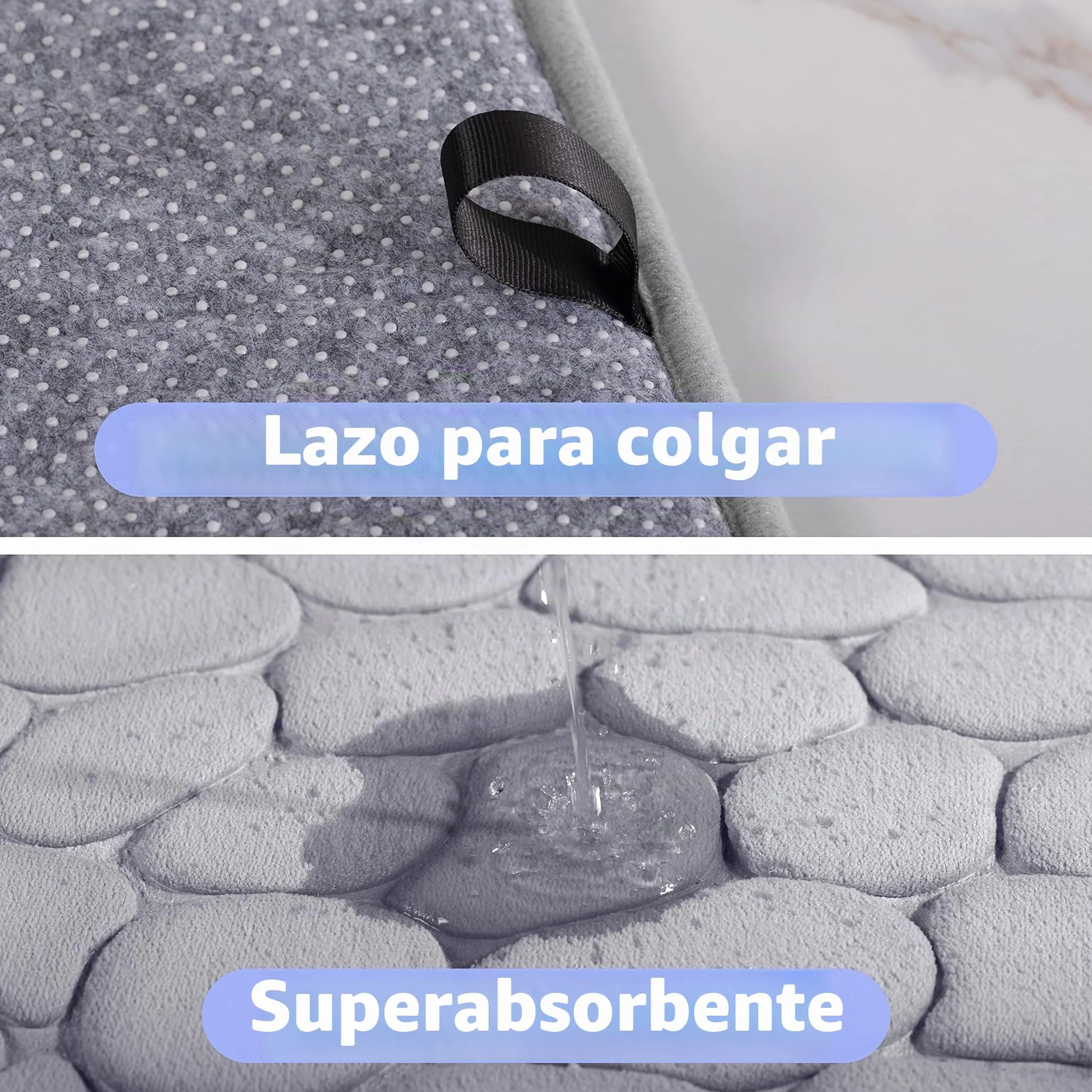Chakme Alfombrilla de baño, Espuma viscoelástica, Absorbente, Alfombrilla de ducha 43 x 61 cm, Gris Claro