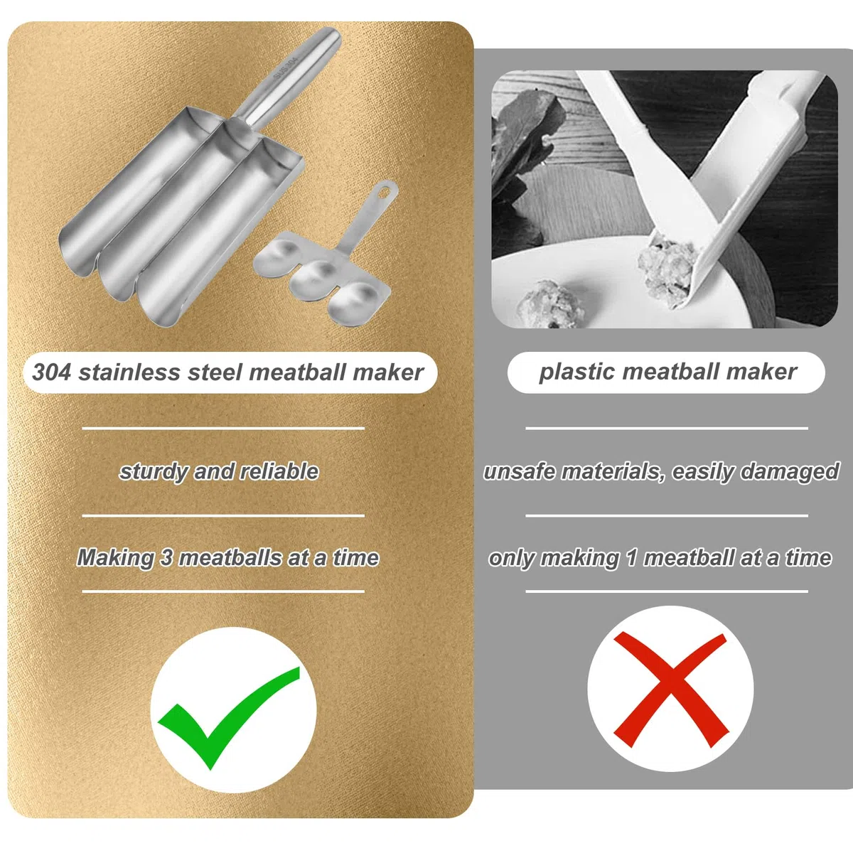 Máquina para Hacer Albóndigas Triple con Pala para Cortar, Fabricante de Albóndigas Herramientas Manuales para Hacer Albóndigas para Sorbete de Masa de Galletas de Cocción Rápida (Tres Tubos)