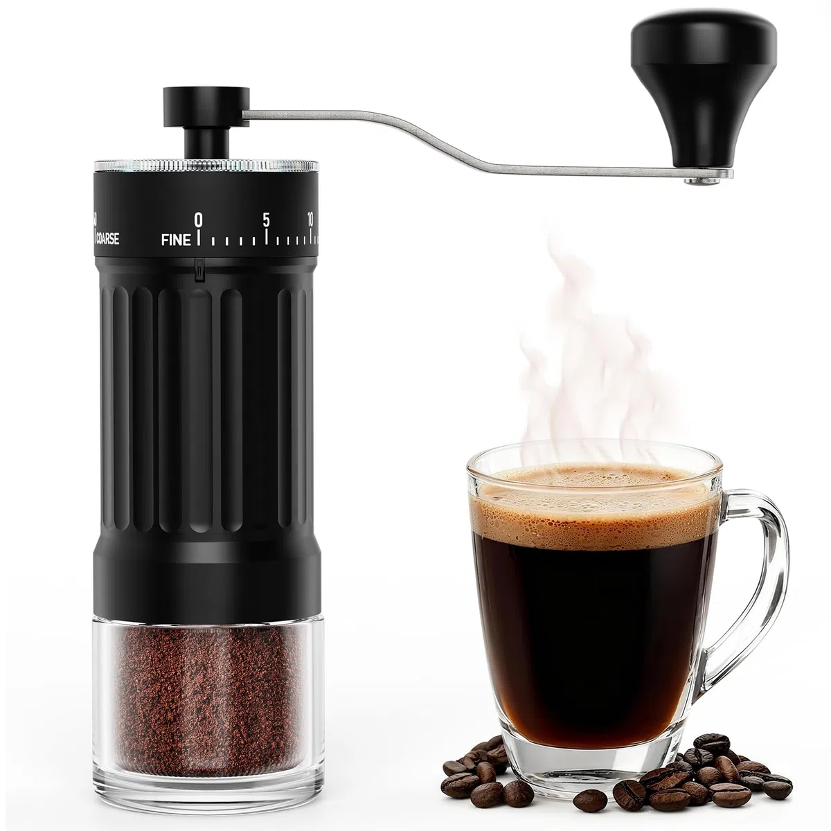 Euqvunn Molinillo Café Manual con Muela Cerámica, 40 Ajustes de Molienda Precisos para French Press, Pour-Over, Moka Pot y Más, Capacidad de 30g