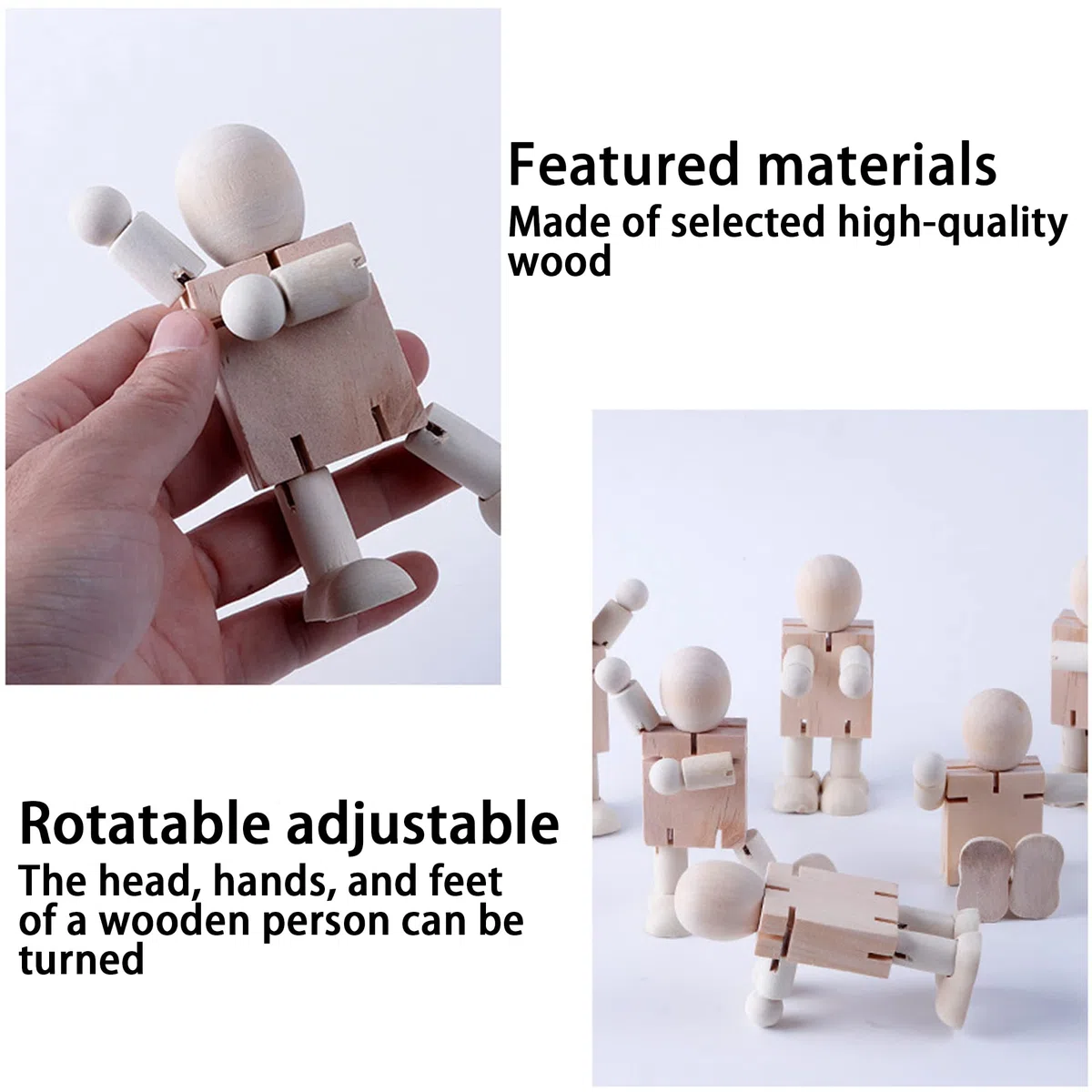 SEABABOO 6pcs Muñecas de clavija madera Peg Personas Cuerpos Muñecas de madera bricolaje Robot para Manualidades pintura de cumpleaños de bricolaje
