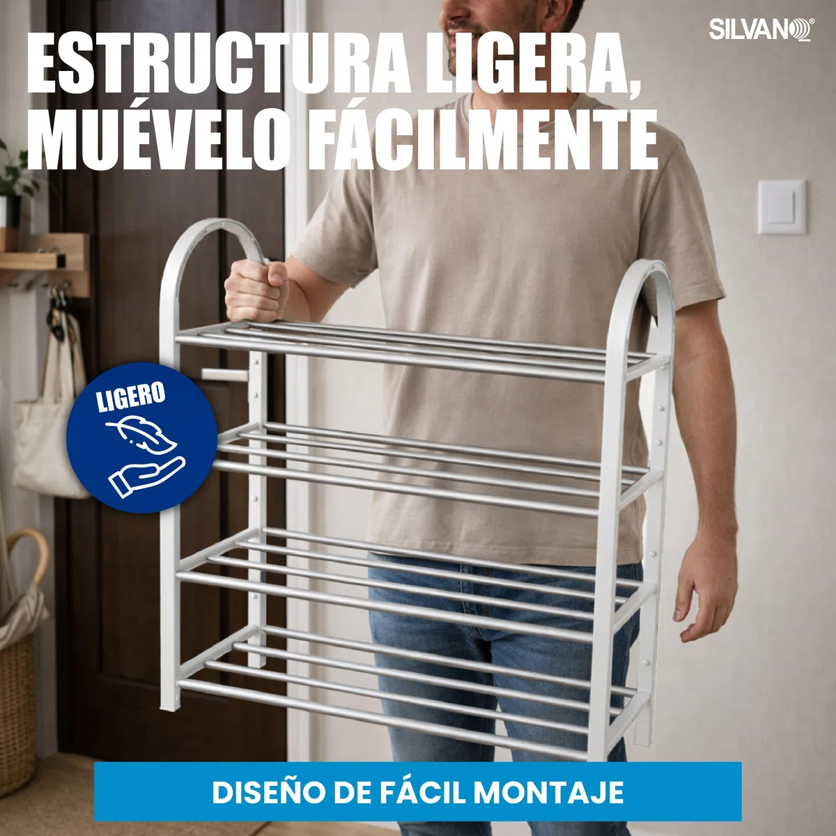 SILVANO Zapatero, Organizador de Zapatos, Estante para Zapatos, 4 Baldas, Estructura de Metal - 19 x 58 x 65 cm - Portátil, Multifuncional, para la Habitación, Dormitorio, Pasillo (Blanco)
