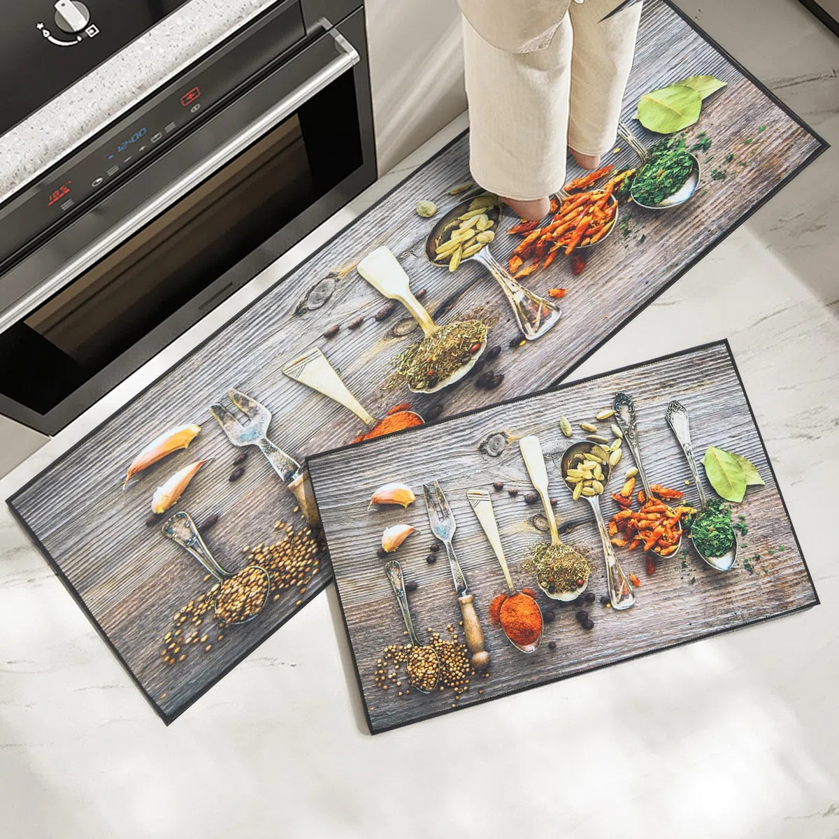 Juego de Alfombras de Cocina Antideslizantes de 2 Piezas, Tapete Cocina Antideslizante Resistente al Aceite, Adecuado para Cocina, Baño, Sala de Estar, 43x75 + 43x120 cm
