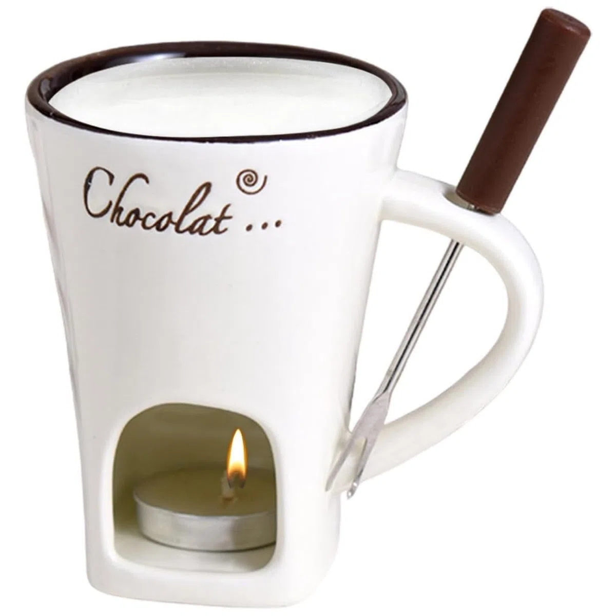Taza para Fondue de Chocolate, Tazas de Fondue de Chocolate, Taza de Café de Cerámica para Fondue de Chocolate con Tenedores, Tazas para Derretir Mantequilla de Queso y Chocolate con Vela (White)