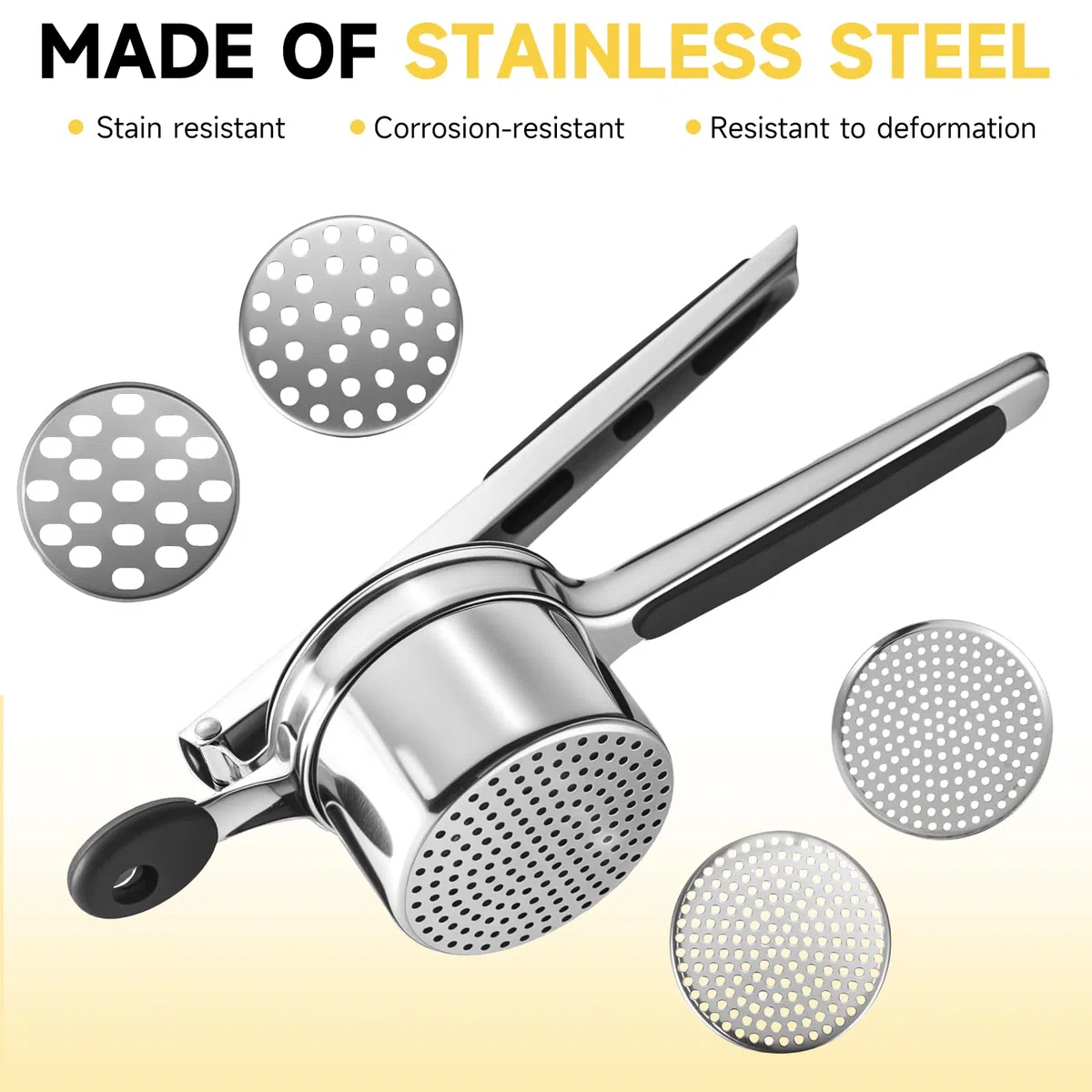 Machacador De Patatas Multiusos, Fabricado En Acero Inoxidable 430 y Equipado Con Cuatro Cuchillas Intercambiables, Ideal Para Preparar Puré De Patatas, Zumos y Mermeladas