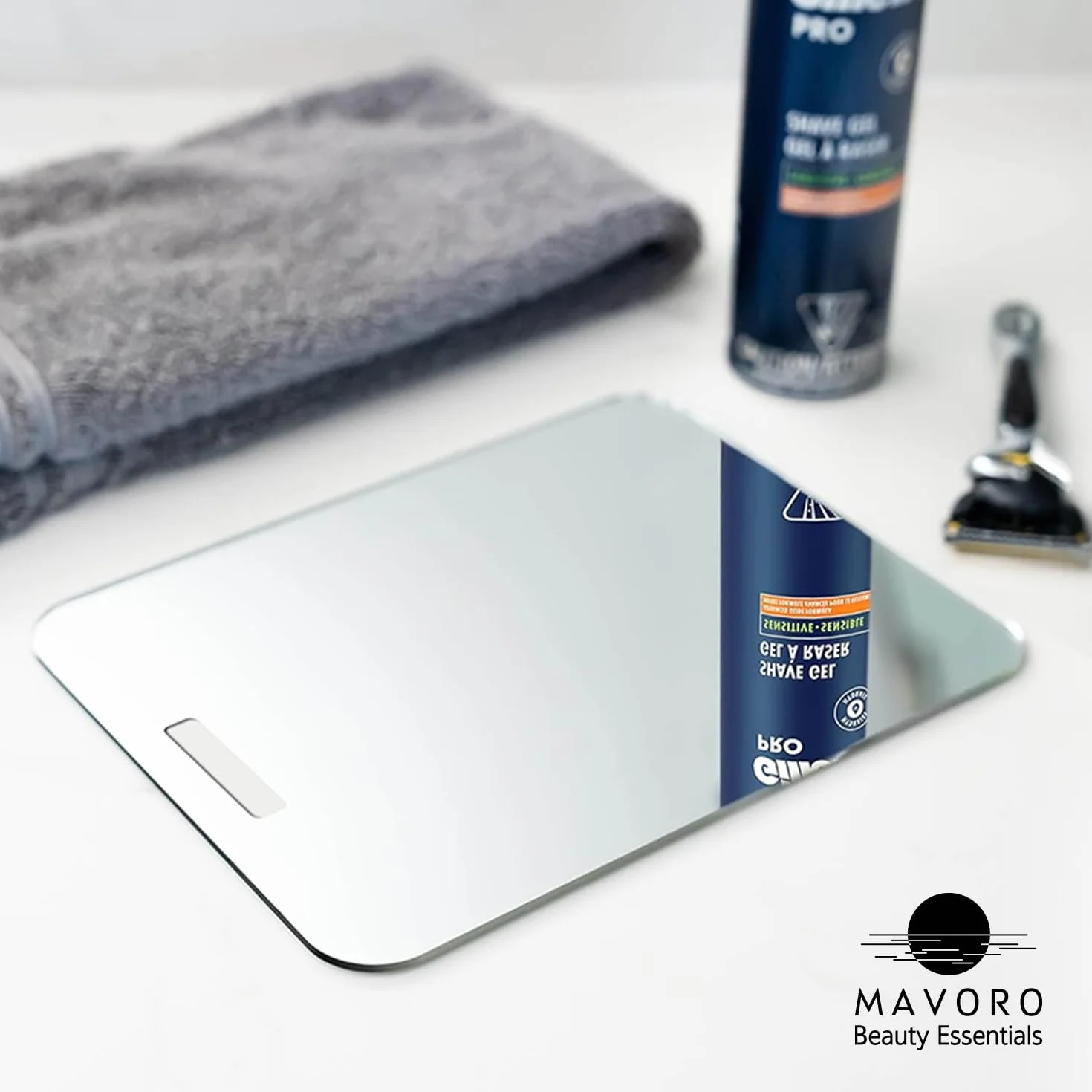 Mavoro Espejo de afeitado 18 x 23 cm para ducha con gancho adhesivo 3M, espejo de ducha para colgar en cualquier lugar, acrílico, irrompible, menos empañamiento, elegante sin marco, seguridad sin