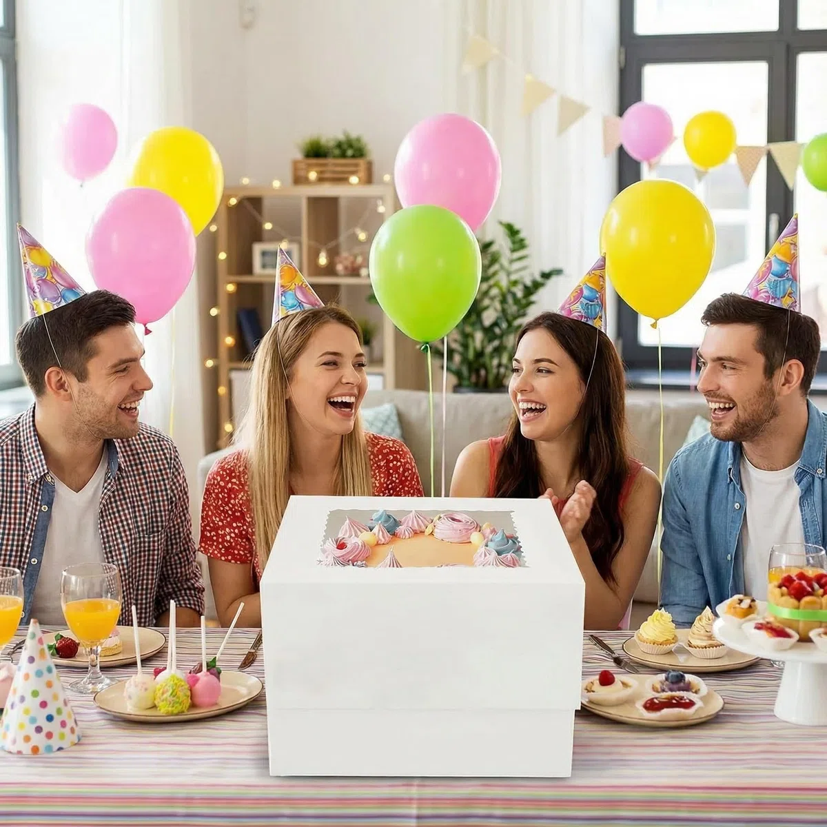 KUOGAS Cajas para Tartas (25x 25 x 20 cm), 10 uds caja para tartas con ventana, cake box con plato, Caja de transporte para tarta y repostería (10x10x8inch - 10Stk)