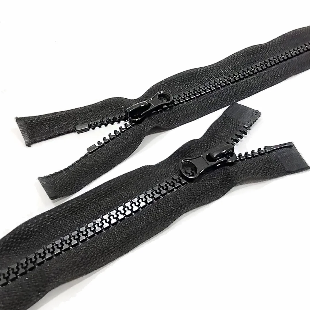 2 cremalleras de plástico de doble apertura, disponibles en diferentes tamaños, malla 5 #, cremallera para la costura, cremallera inyectada, (negro, 2 unidades-70 cm)