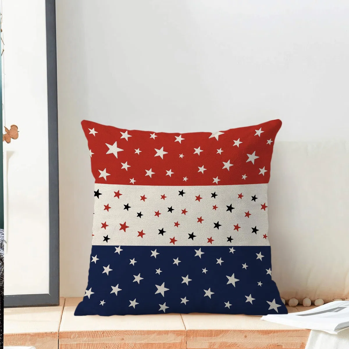 Fundas de almohada del 4 de julio, 18 x 18 pulgadas, paquete de 2 fundas de almohada de rayas y estrellas del Día de la Independencia, decoración de verano, funda de almohada patriótica para el