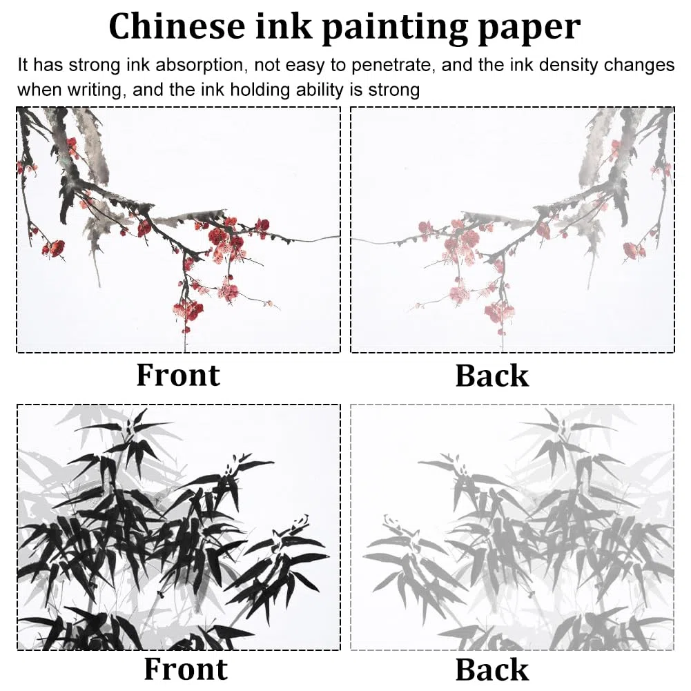 NBEADS Papel Xuan de Caligrafía China, Papel de Arroz Grueso, Papel de Caligrafía Sumi Sin Rejillas Rollo de Papel Xuan para Pintar Pincel de Caligrafía Escritura de Tinta, 50mx40cm