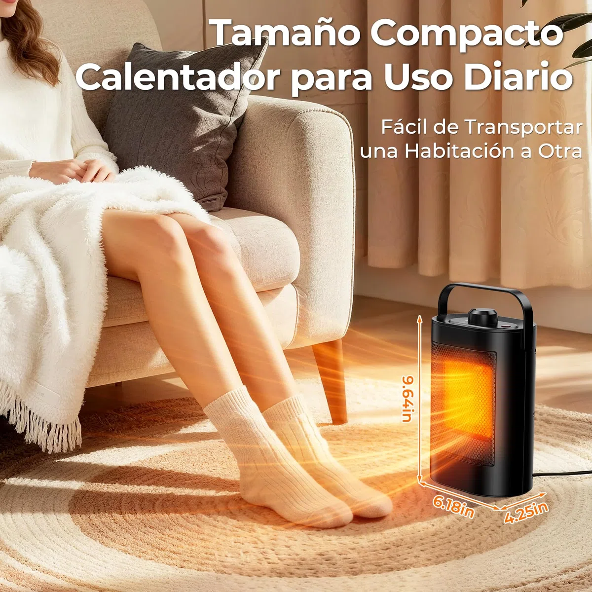 Calefactor Bajo Consumo, 1500W, 3 Modos, Calefactor de Cerámico PTC, Protección Sobrecalentamiento y Protección contra vuelcos, Portátil Estufa Eléctrica para Dormitorio, Salon, Oficina