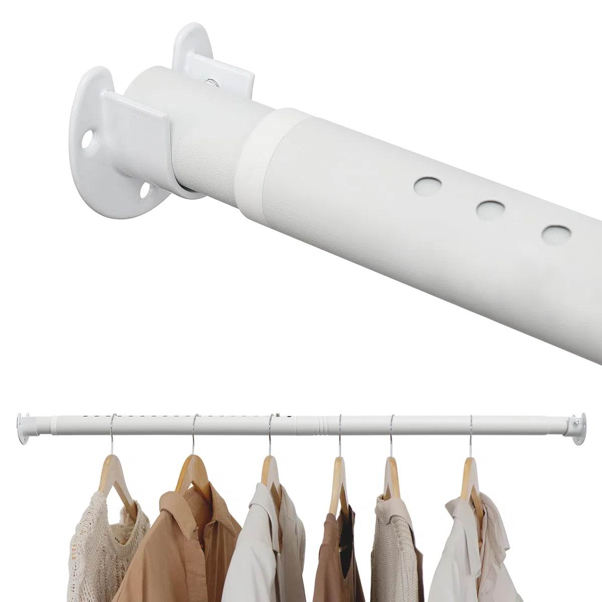 Riel ajustable para armario de 40 a 212 cm, rieles extensibles para colgar ropa, barra de armario resistente para armario, color blanco