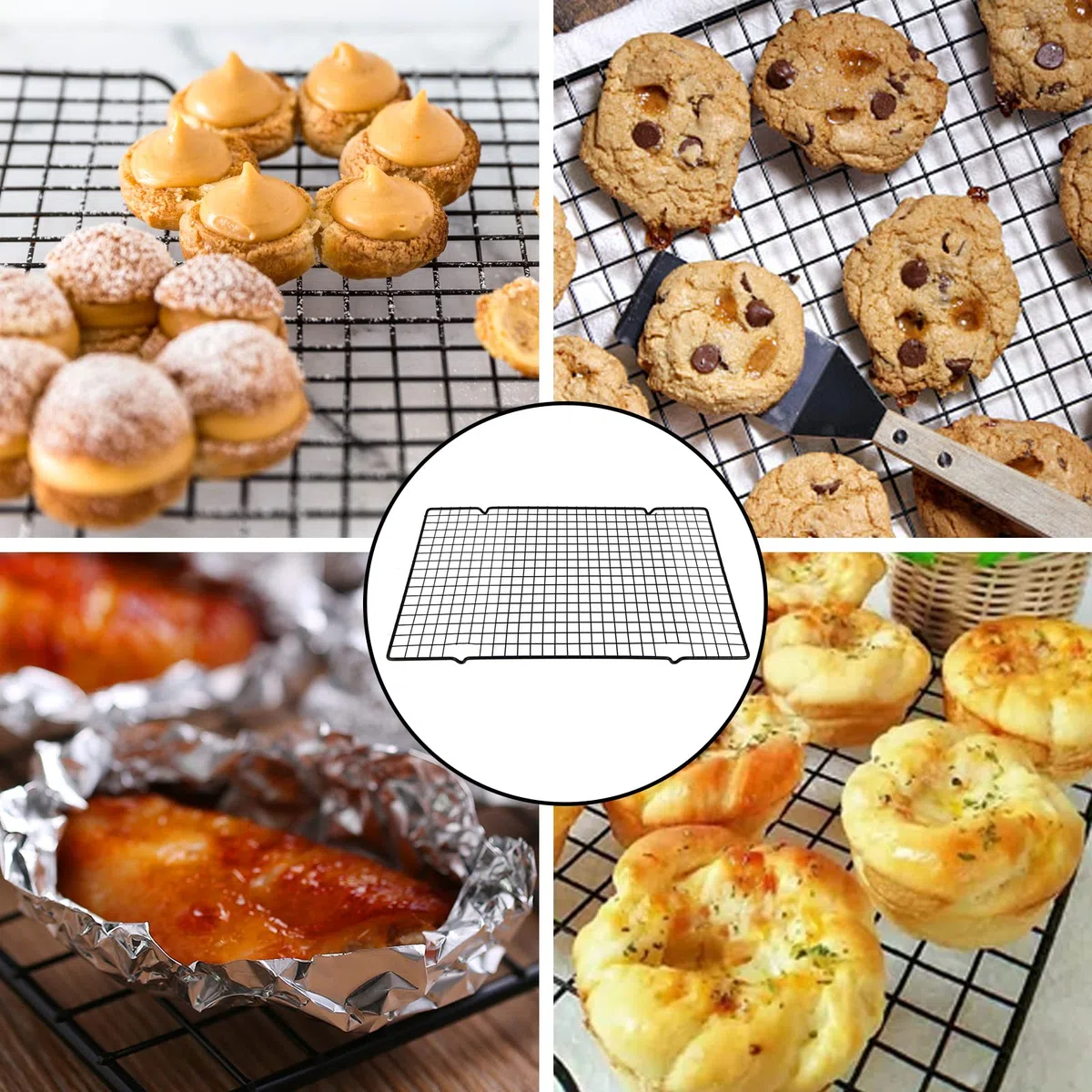 2 Piezas Rejilla de Enfriamiento Antiadherente para Tartas 25x40cm Rejillas para Enfriar Pasteles Rejilla Refrigeración Rectangular de Acero Carbono para Pan Galleta Pizza Tarta de Huevo