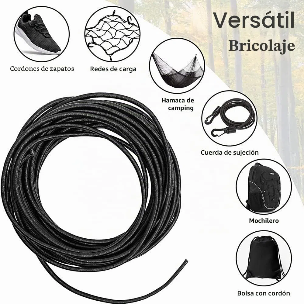 Cuerda elástica negra de látex de 5 mm x 10 m, goma redonda de caucho natural altamente elástica, cinta de unión amortiguadora para equipos deportivos, embalaje y hogar