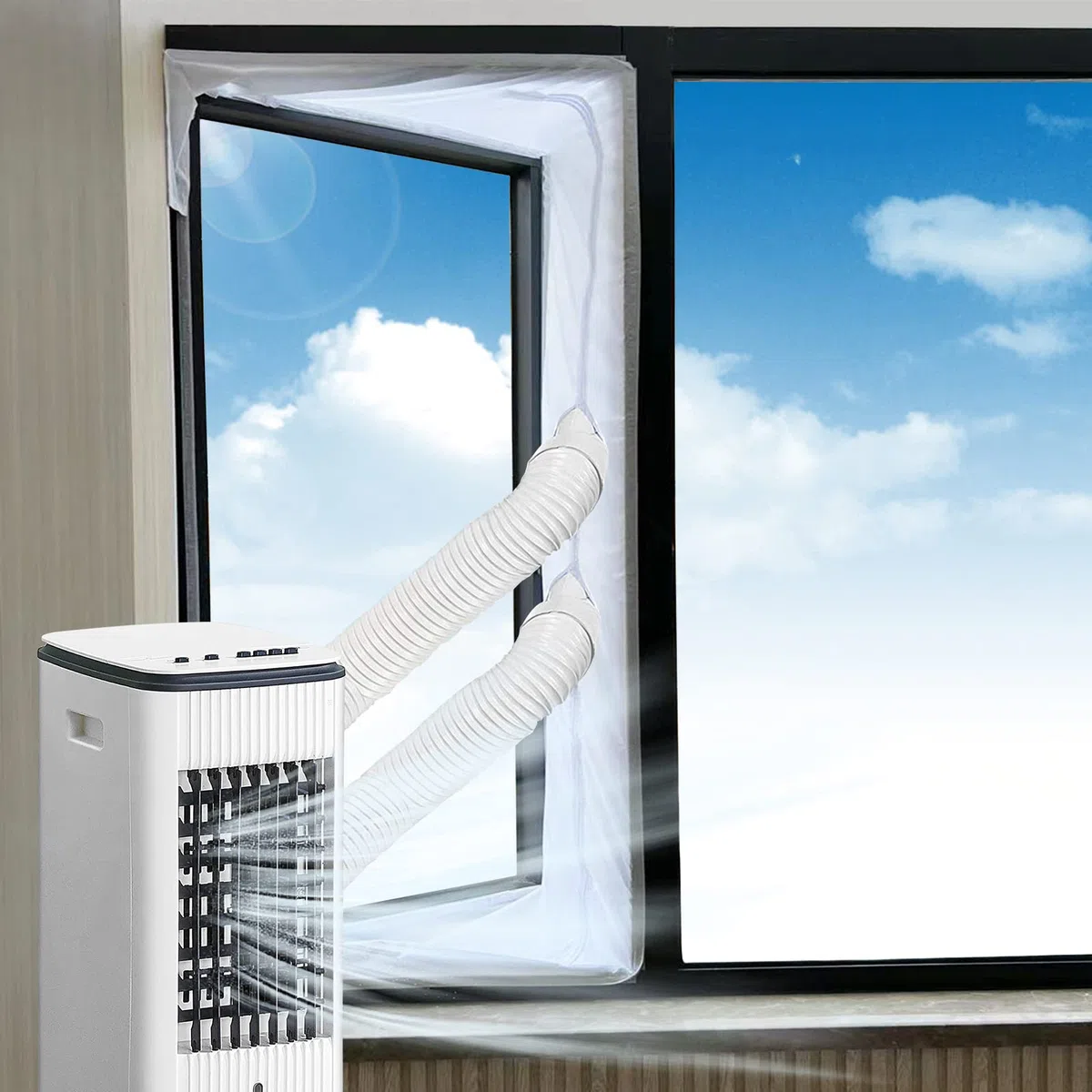 Aislante Ventanas Aire Acondicionado Sello de Ventana 300-560 cm Impermeable, para Secadora y Aire Acondicionado Portátil, Dual Cremallera Aislante Termico Ventanas-Impermeable (3m)