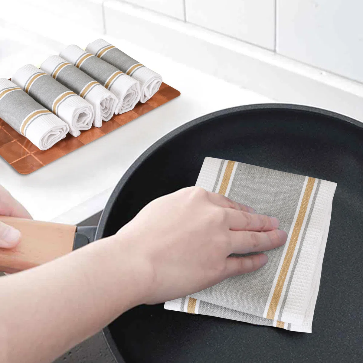 Trapos de Cocina algodón 100% Juego de 6 Piezas - Absorbente Toallas de té - Toallas de Bar - Lavable a máquina Paños de Cocina 40 x 66 cm Gris