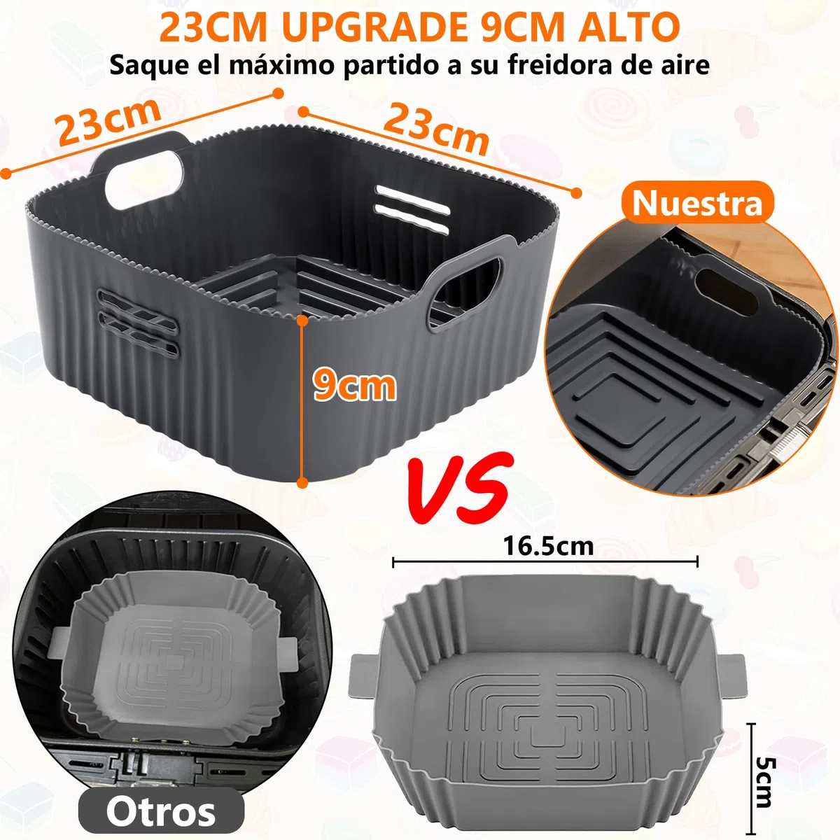 YINGRACE 23CM Molde Silicona Freidora de Aire, 2PCS Cuadrado Accesorios Freidoras de Aire para COSORI 6L/6,2L/6,4L, Cecotec 7,6L, Reutilizable Accesorios Freidora sin Aceite en lugar de Papel de Horno