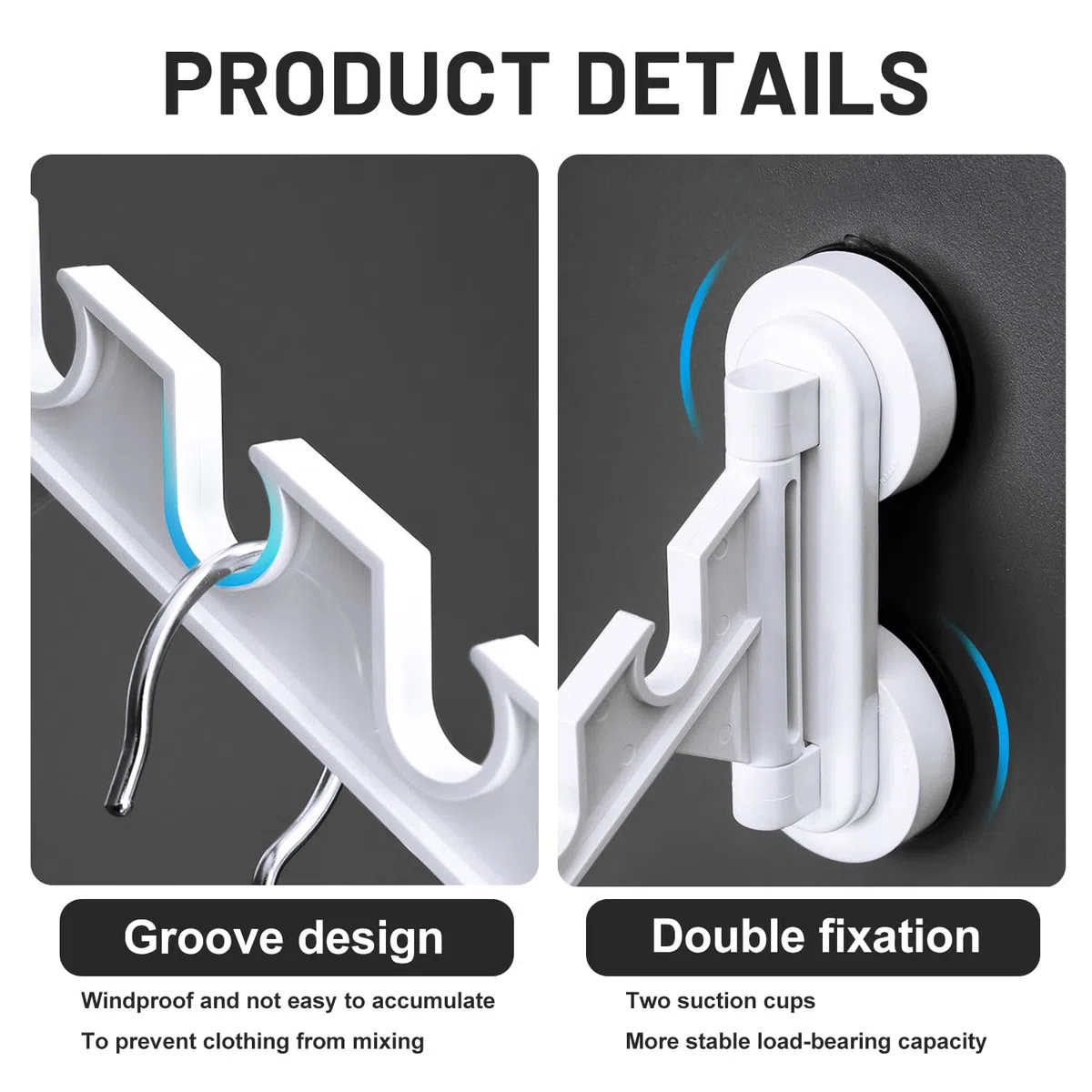 Perchero Plegable con Gancho - Percha Ropa Colgador Antideslizante Para Cuarto BalcóN Invisible Ventosas Fuertes Sin Perforaciones Ventana Multifuncional Barra Cuatro Ranuras