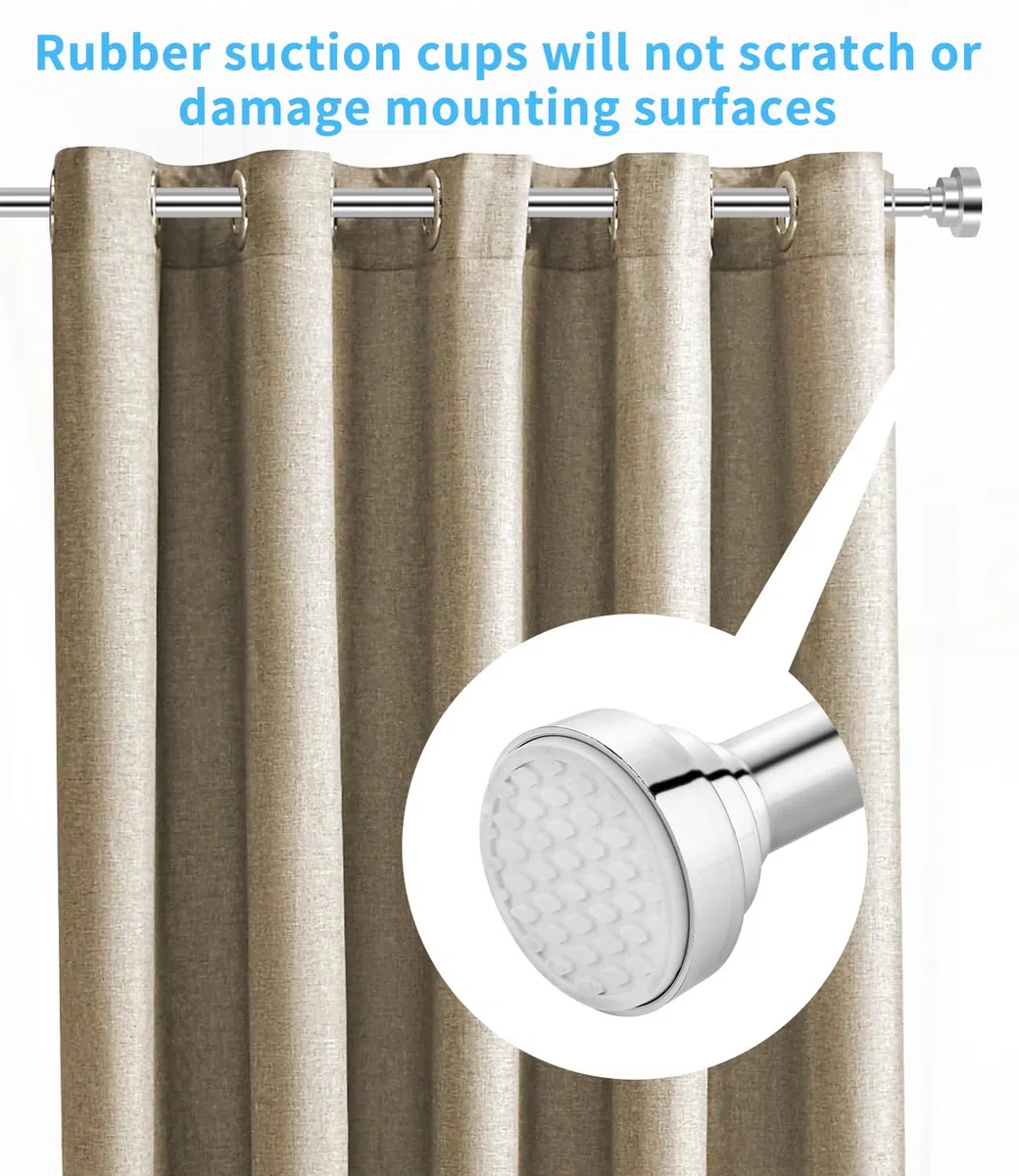 Barra para Cortinas de Ducha,75-255 cm Ducha Ajustable Barra Telescópica para Cortina de Ducha Acero Inoxidable Sin Perforación Óxido Antideslizante para Cortina Armario Baño Ventanas
