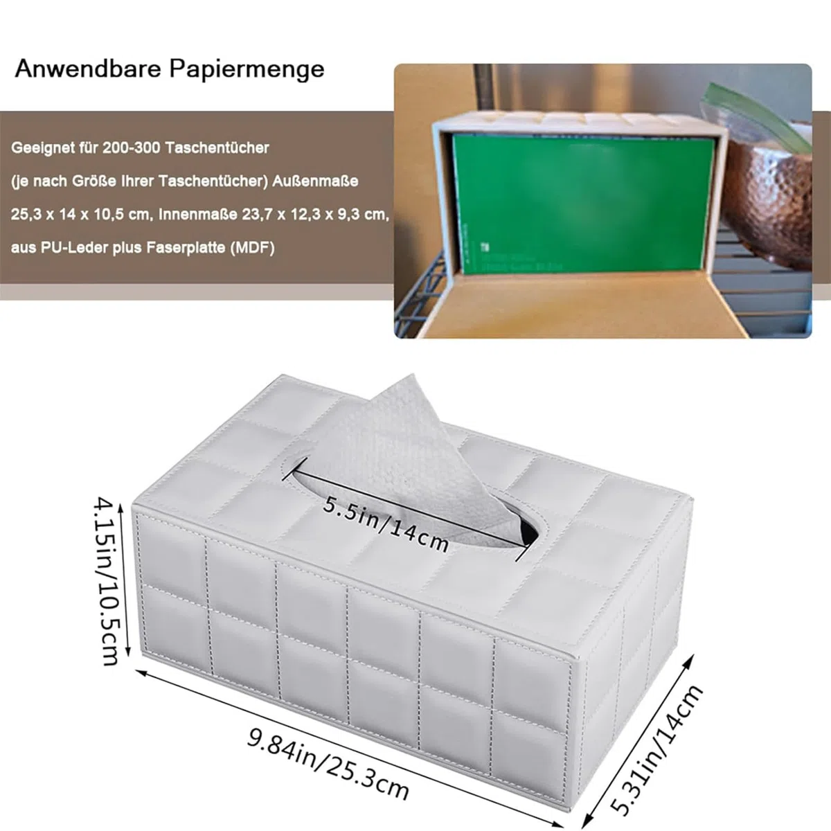 Portapañuelos de Papel in Cuero,Rectángulo Caja de Pañuelos de Papel,con Fijación Magnética,Servilletero para la Oficina en Casa,Decoración de Coche Automotive,Blanche