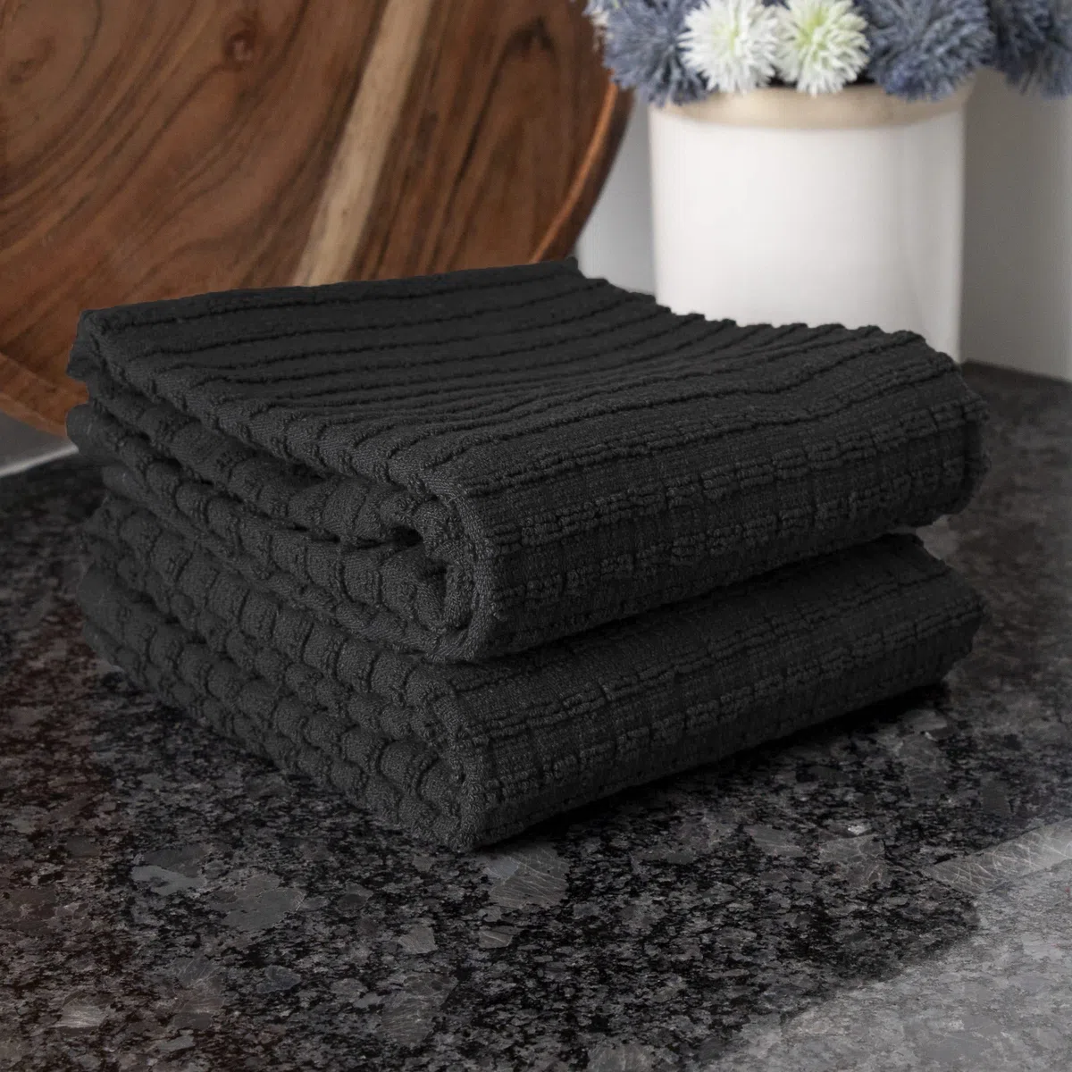 Ritz 012987 Toallas de Cocina, Algodón, Negro, Solid, 2-Pack