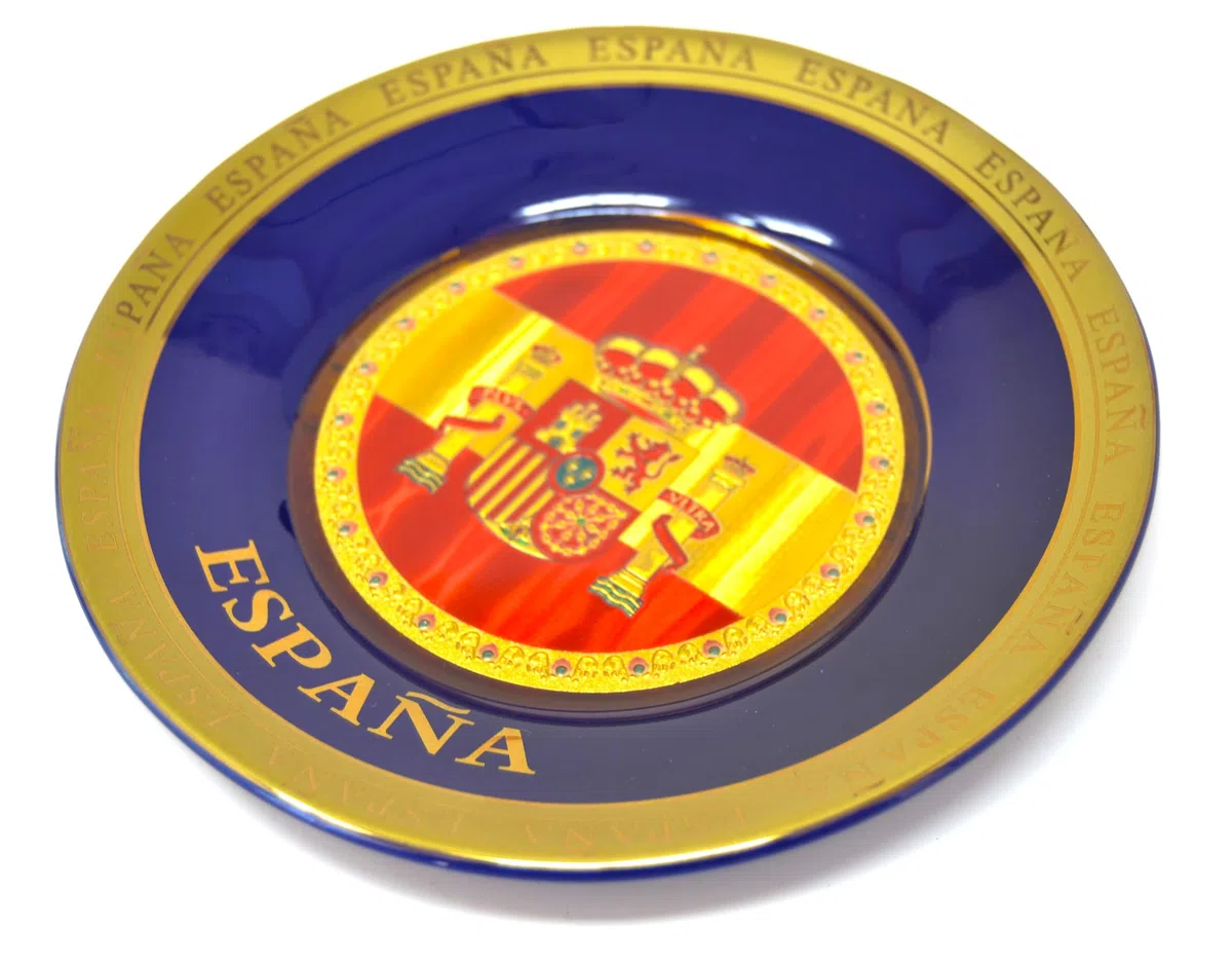 bandra de España.15.5cm Plato Decorativo de Cocina española, decoración de Paredes Interiores. España. Chapado en Oro. colgado en la Pared