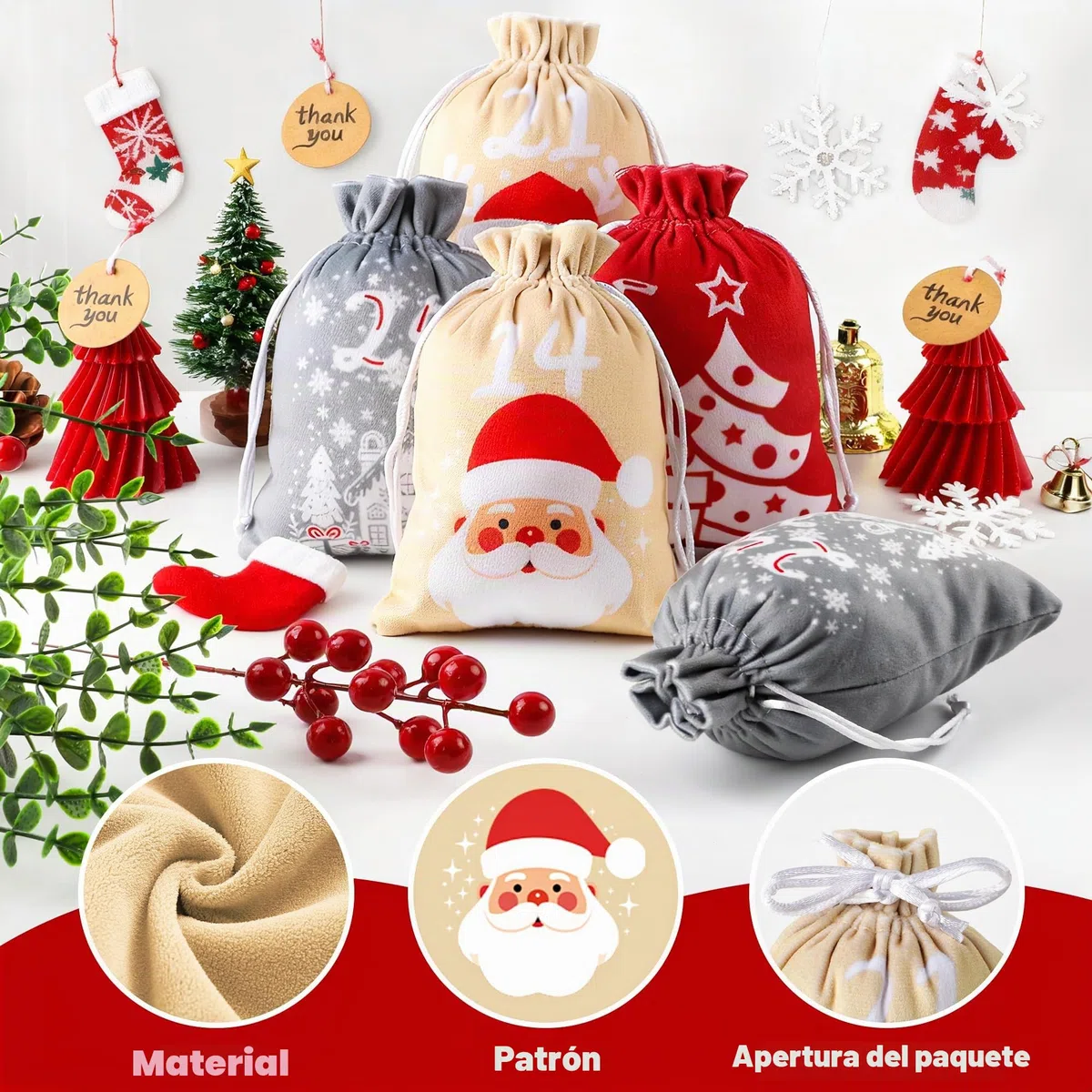 BoriYa Calendario Adviento para Rellenar - Terciopelo Bolsas Calendarios Adviento Vacio, DIY Calendario de Adviento Rellenable, Niños Bolsitas Calendario de Navidad para Rellenar 2025