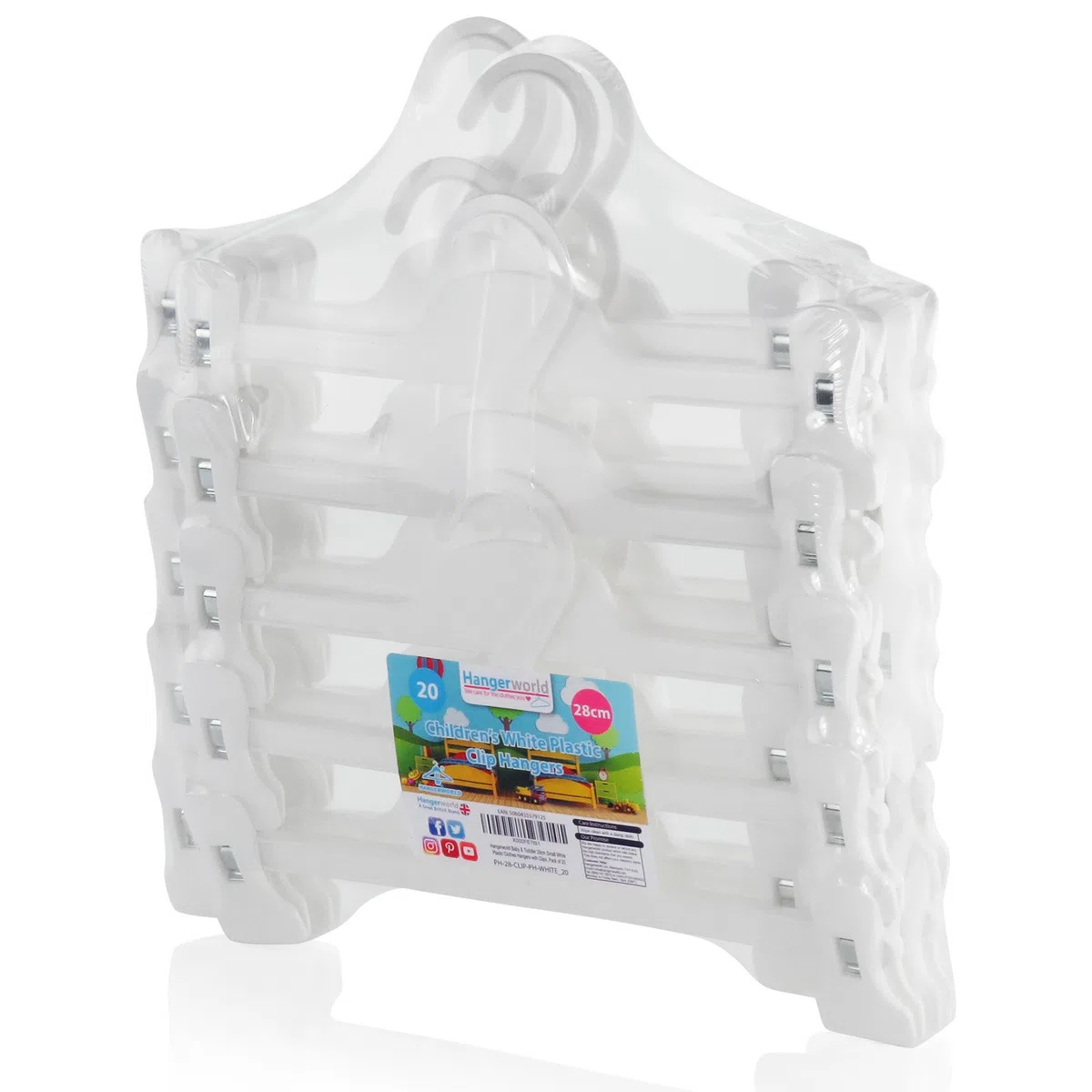Hangerworld 20 Perchas 28cm para Niños Plástico Blanco con Pinzas Regulables para Pantalones