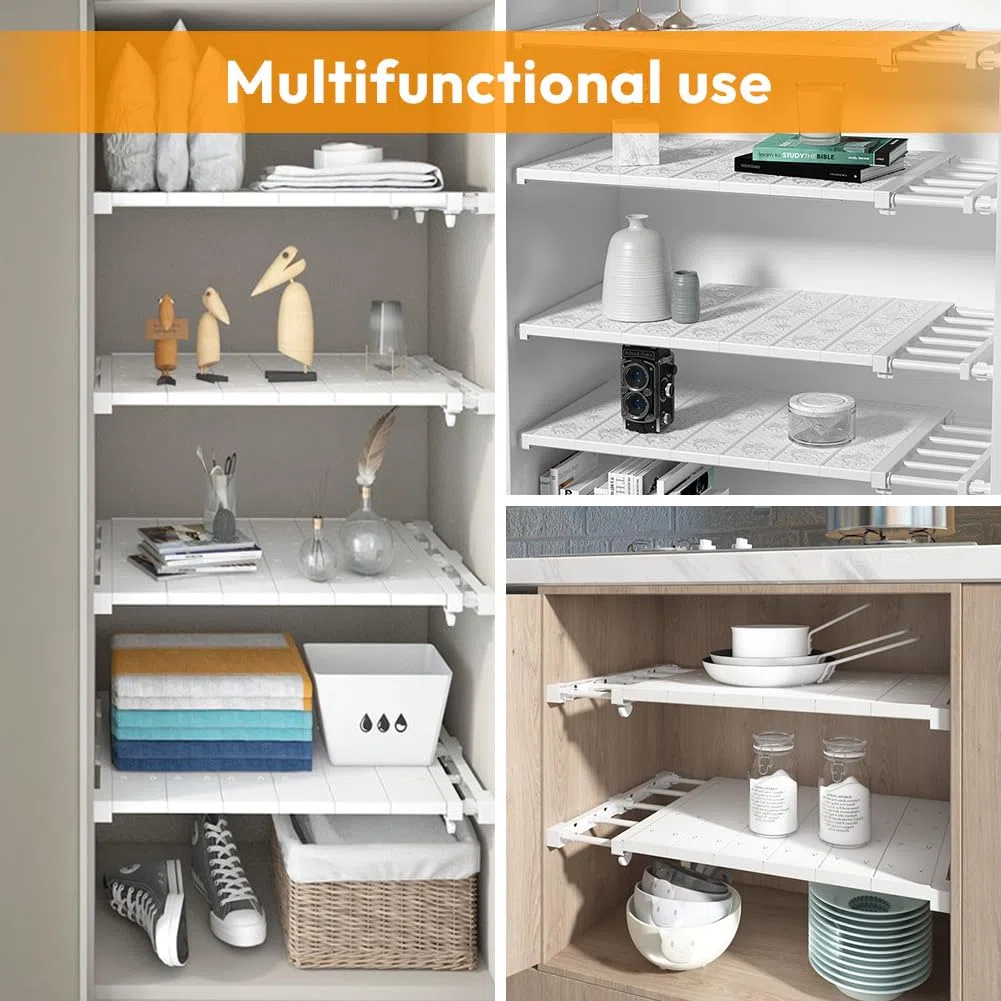 Estantería extensible, estantería para armario, estantería ajustable de 24 cm de ancho, estantes ampliables, estante de armario, separador de estantes para cocina, baño