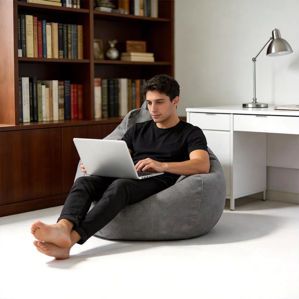Saco de Asiento para Niños y Adultos, Funda de Puf en Forma de Lágrima Solo (Sin Relleno) Funda de Saco de Asiento con Cremallera Puf para Videojuegos para Dormitorio, Oficina, Salón, Terraza
