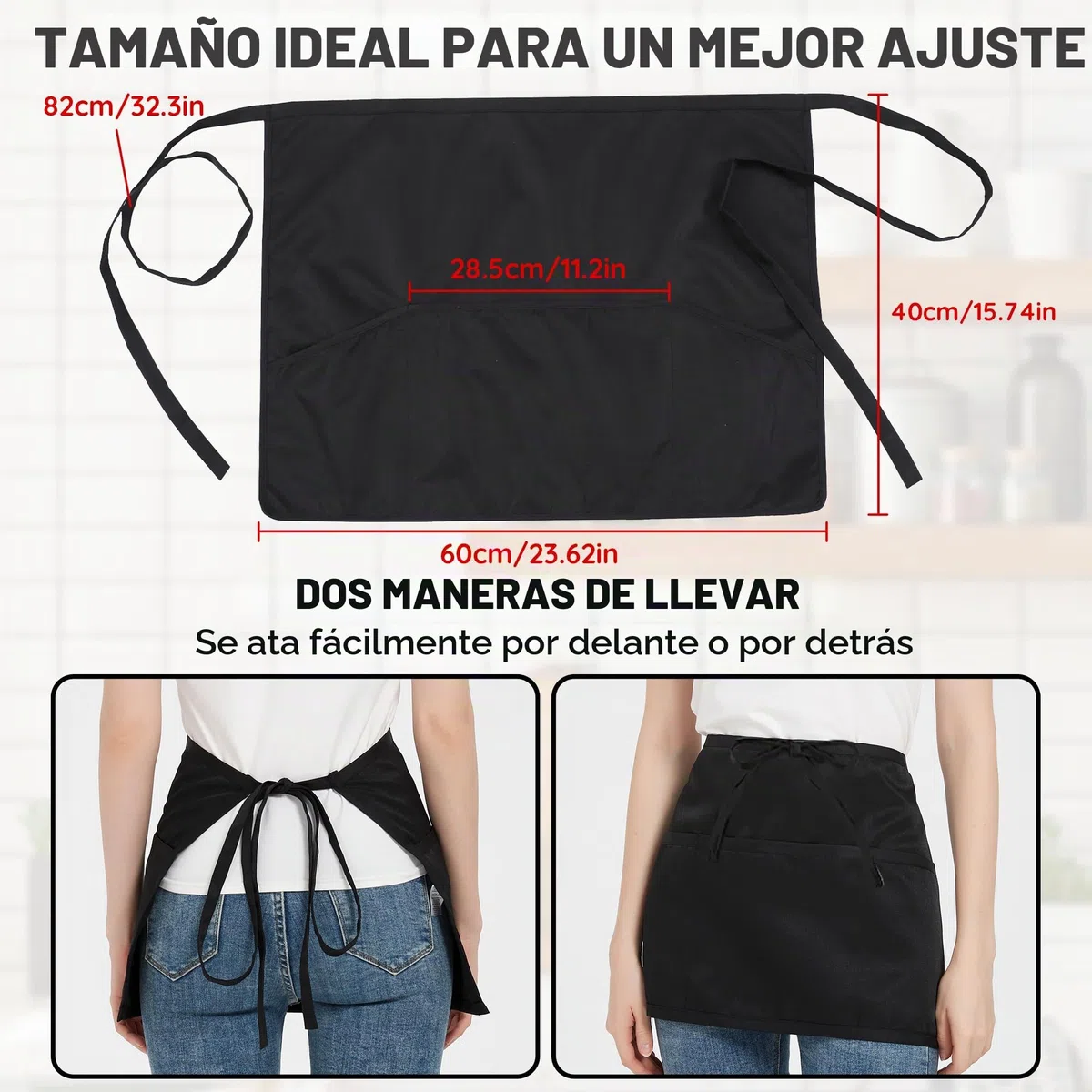 6 Pcs Delantale Cintura, Delantal de Camarero con 3 Bolsillo, Delantale Corto para Chef Restaurante Bar Jardinería