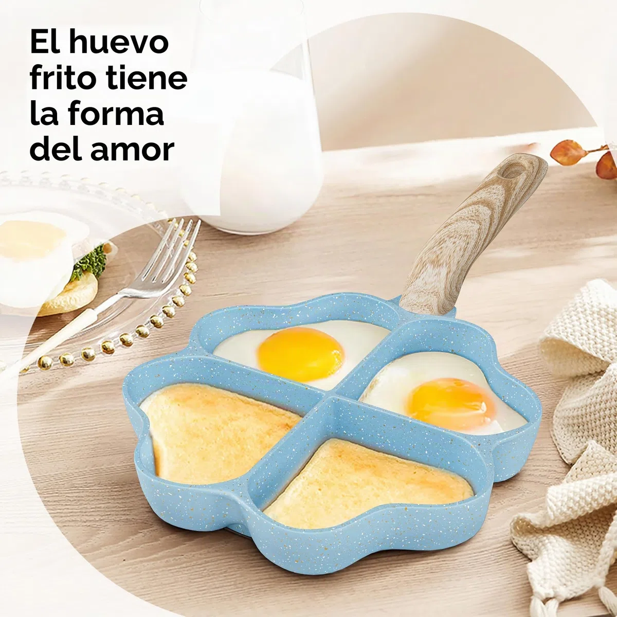 RIOVARM Antiadherente Sartenes para tortilla Inducción Sartén para huevos 4 agujeros En forma de corazón Sartén tortilla Granito Sartenes pequeñas sin PFOA Saludable Tortita Sarten para el desayuno
