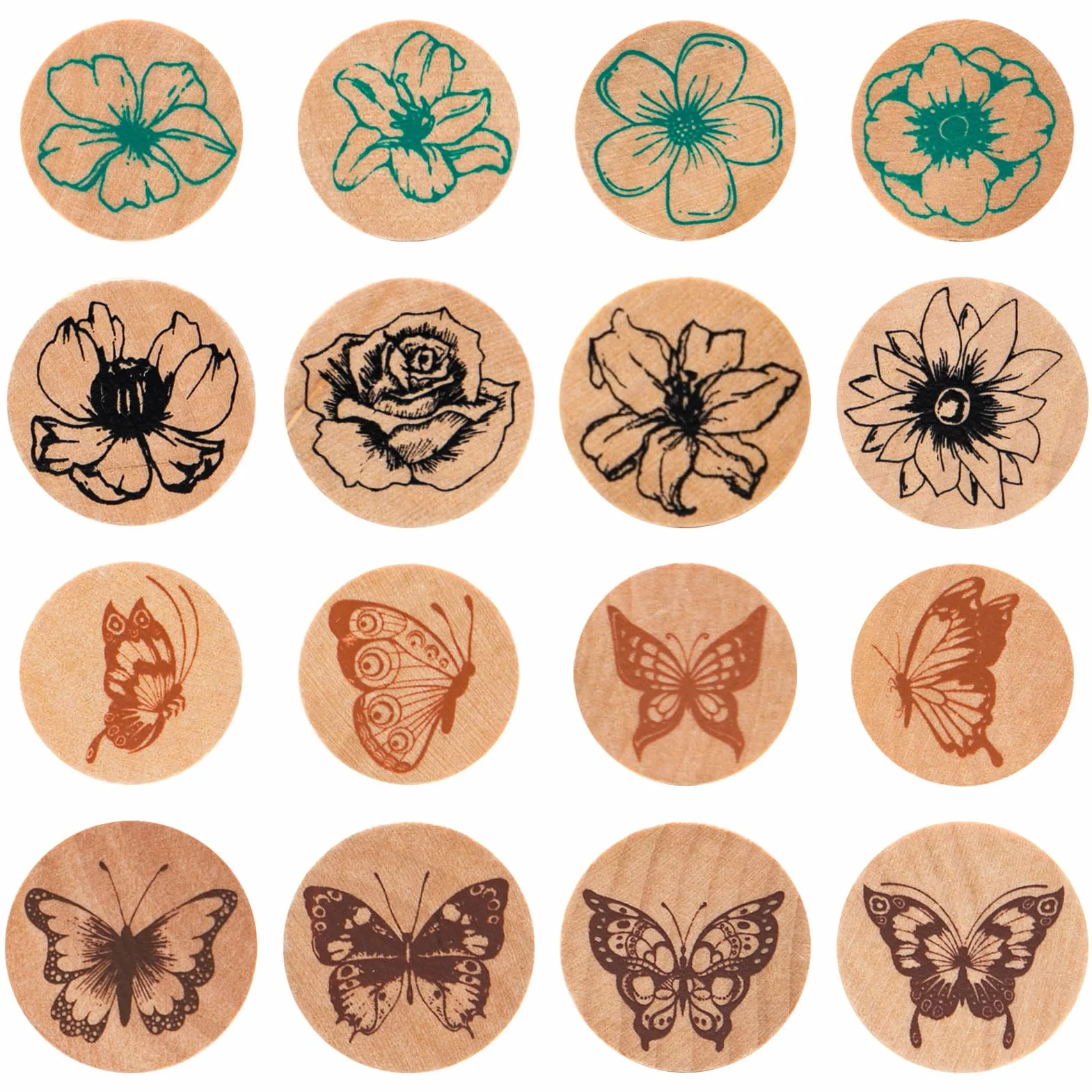 16 Piezas Kit de Sello De Madera Mariposa Flores Sellos de Goma de Madera Mariposa Flores Sellos Mariposa Flore Madera Sellos de Madera de Mariposa Flore para DIY Scrapbooking,Manualidades