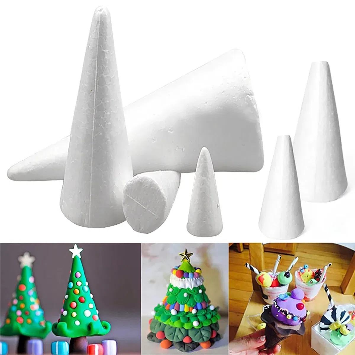 12 Piezas de Conos de Espuma para Manualidades, Proyecto de de Navidad, Decoraciones Hechas a Mano, Conos de de Espuma para Festivales, 20 centímetros